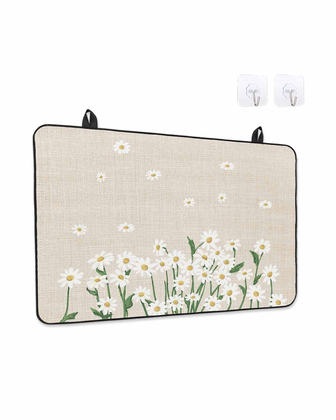 Stove Top Covers for Electric Stove, Spring Floral Glass Stovetop Cover Protector, White Daisy Farmhouse Linen Texture Induction Cooktop Protector Oven Mat for Kitchen Countertop 24"x21"