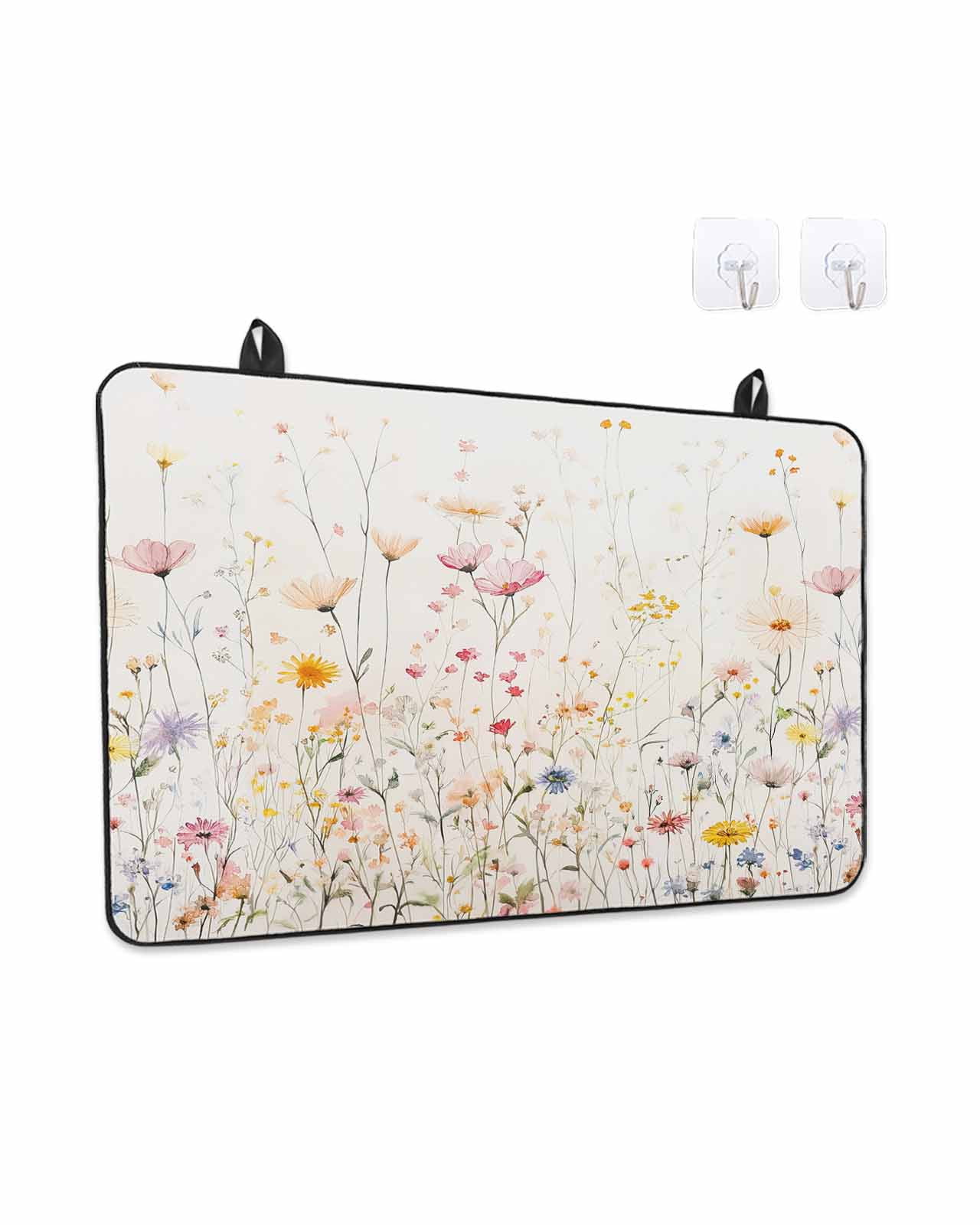 Stove Top Covers for Electric Stove, Spring Flowers Glass Stovetop Cover Protector, Watercolor Wildflowers Farmhouse Floral Induction Cooktop Protector Oven Mat for Kitchen Countertop 24"x21"