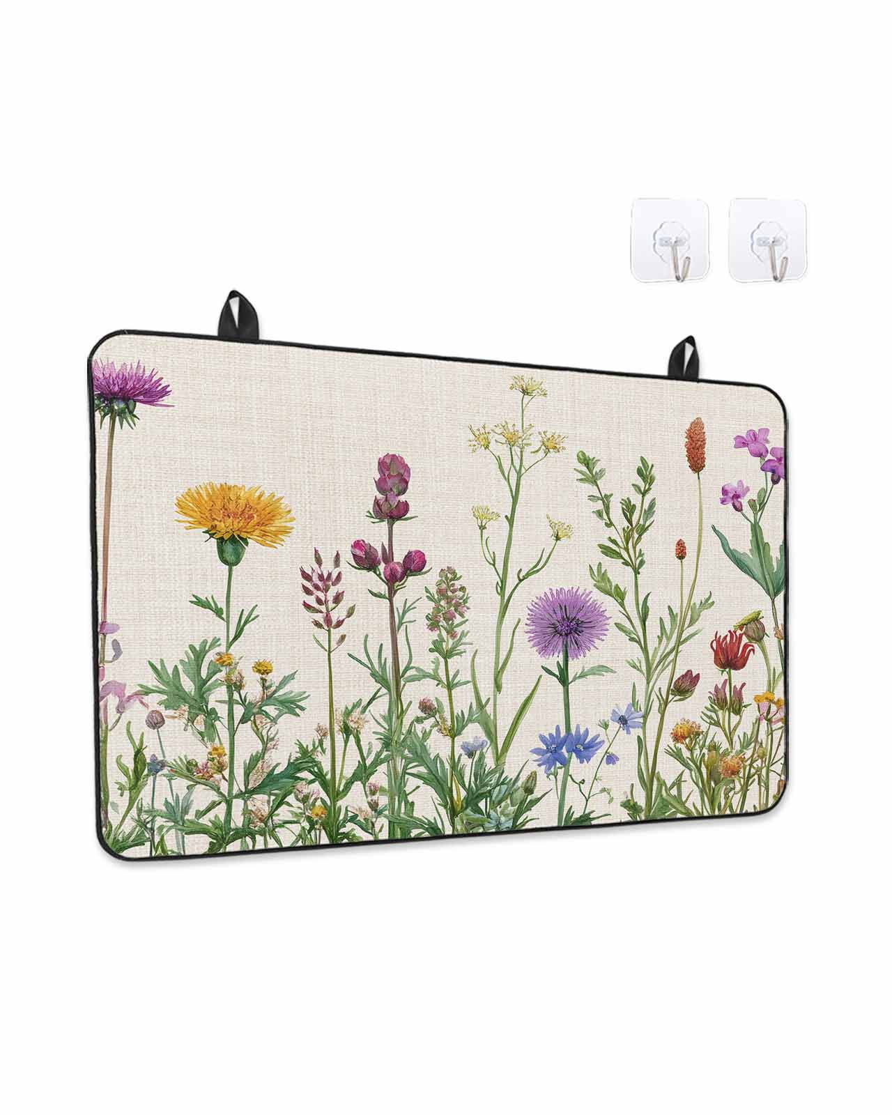 Stove Top Covers for Electric Stove, Spring Flowers Glass Stovetop Cover Protector, Wild Floral Herb Botanical Induction Cooktop Protector Oven Mat for Kitchen Countertop 24"x21"