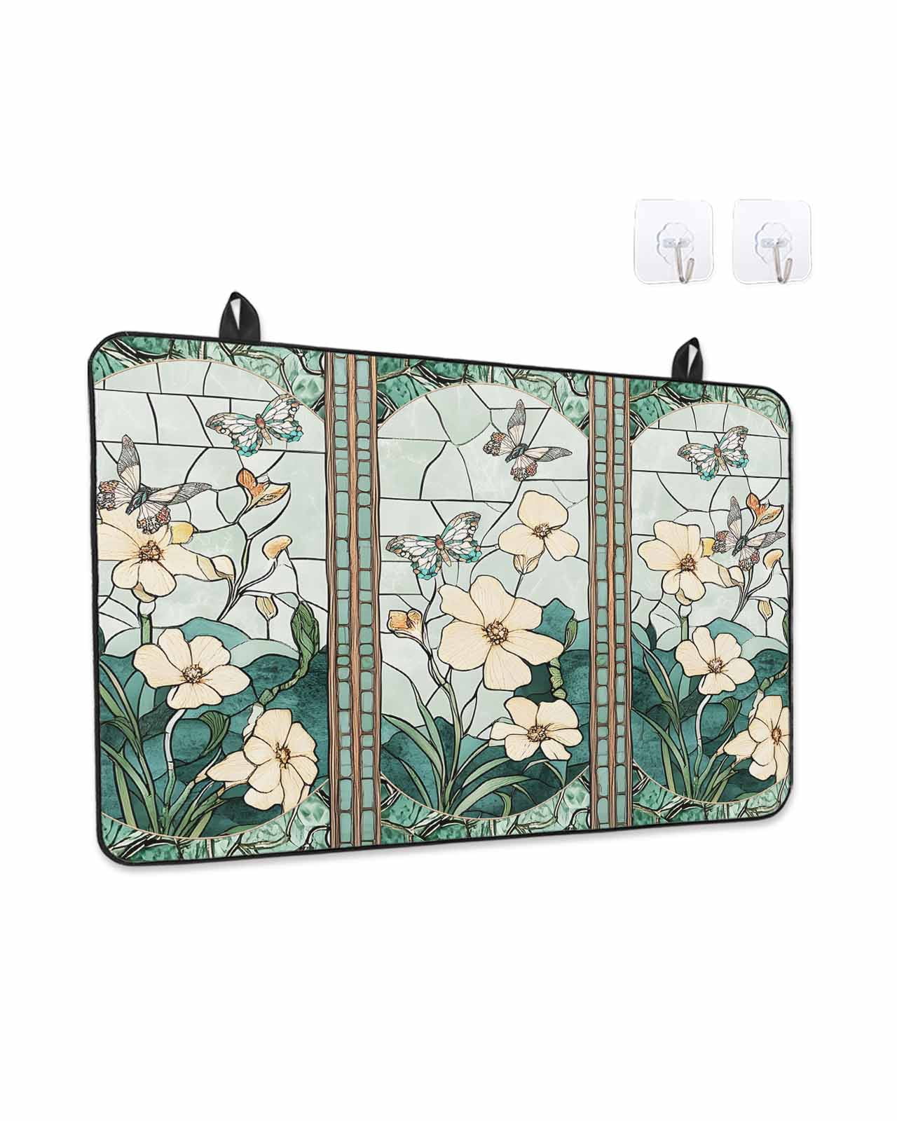 Stove Top Covers for Electric Stove, Spring Glass Stovetop Cover Protector, Butterfly Summer Botanical Flower Induction Cooktop Protector Oven Mat for Kitchen Countertop 24"x21"