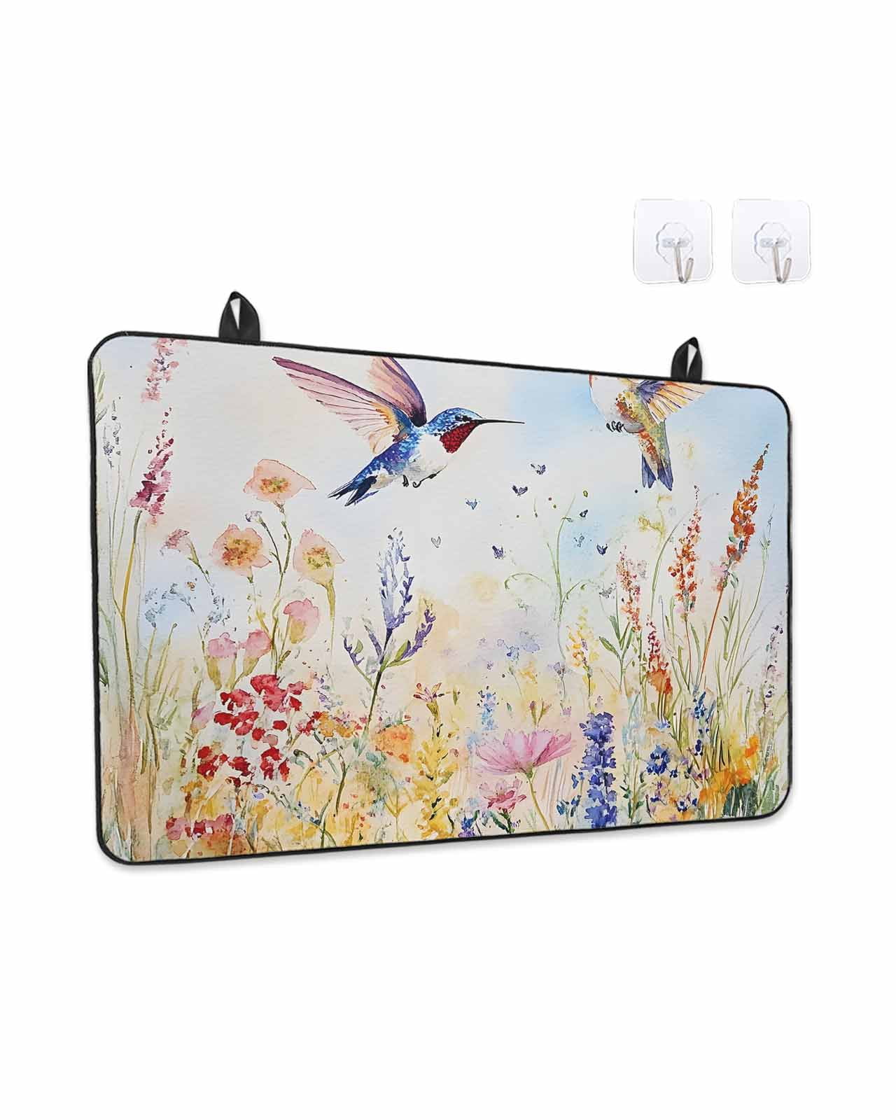 Stove Top Covers for Electric Stove, Spring Hummingbird Floral Glass Stovetop Cover Protector, Farmhouse Flower Botanical Induction Cooktop Protector Oven Mat for Kitchen Countertop 24"x21"