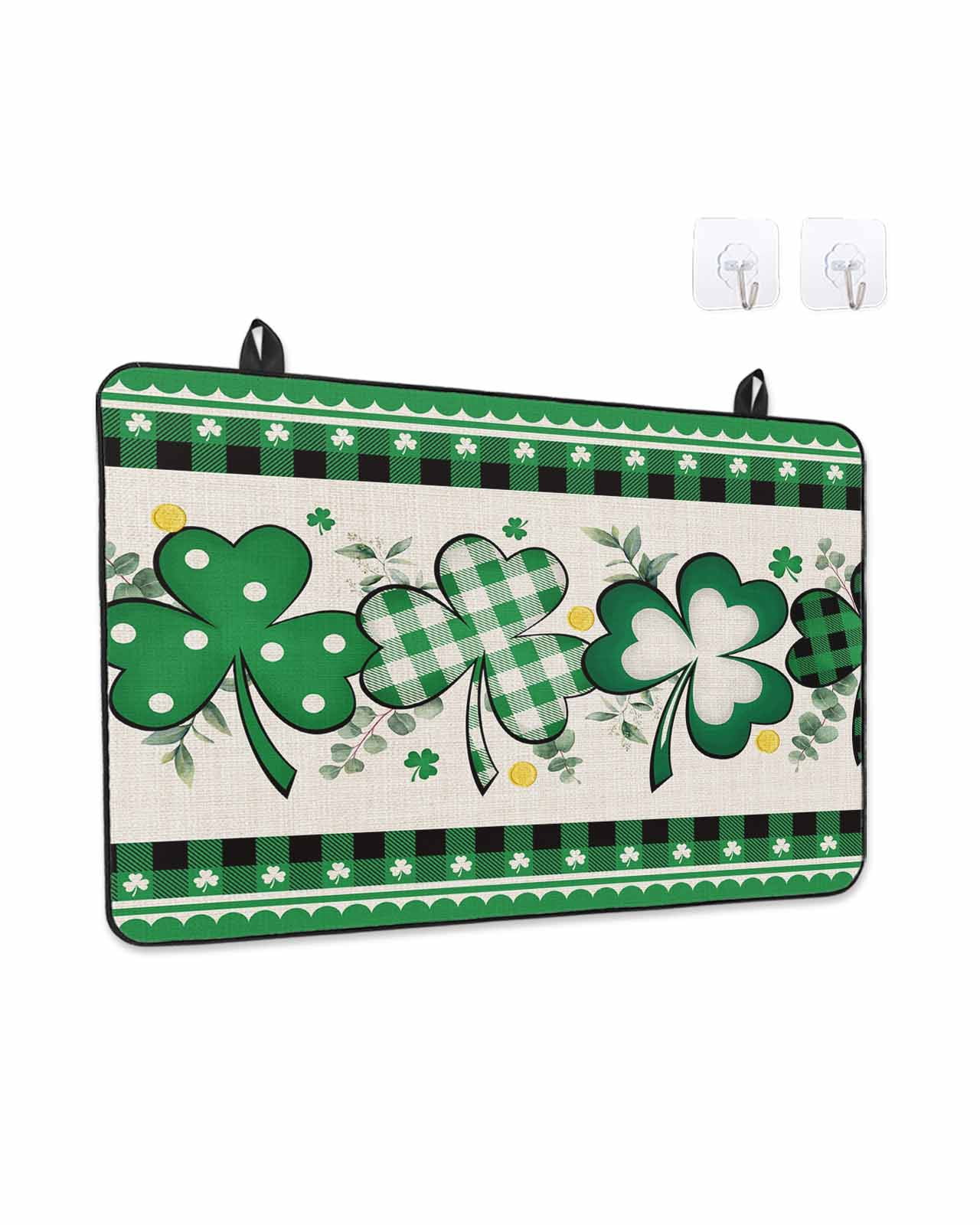 Stove Top Covers for Electric Stove, St. Patrick's Day, Glass Stovetop Cover Protector, Green Shamrock Farmhouse Plaid Eucalyptus Induction Cooktop Protector Oven Mat for Kitchen Countertop 24"x21"
