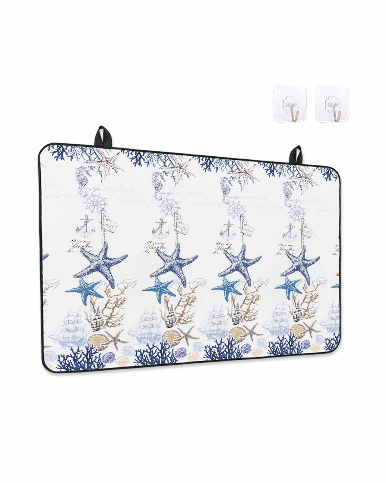 Stove Top Covers for Electric Stove, Starfish Glass Stovetop Cover Protector, Blue Ocean Coastal Coral Shell Nautical Boat Induction Cooktop Protector Oven Mat for Kitchen Countertop 24"x21"