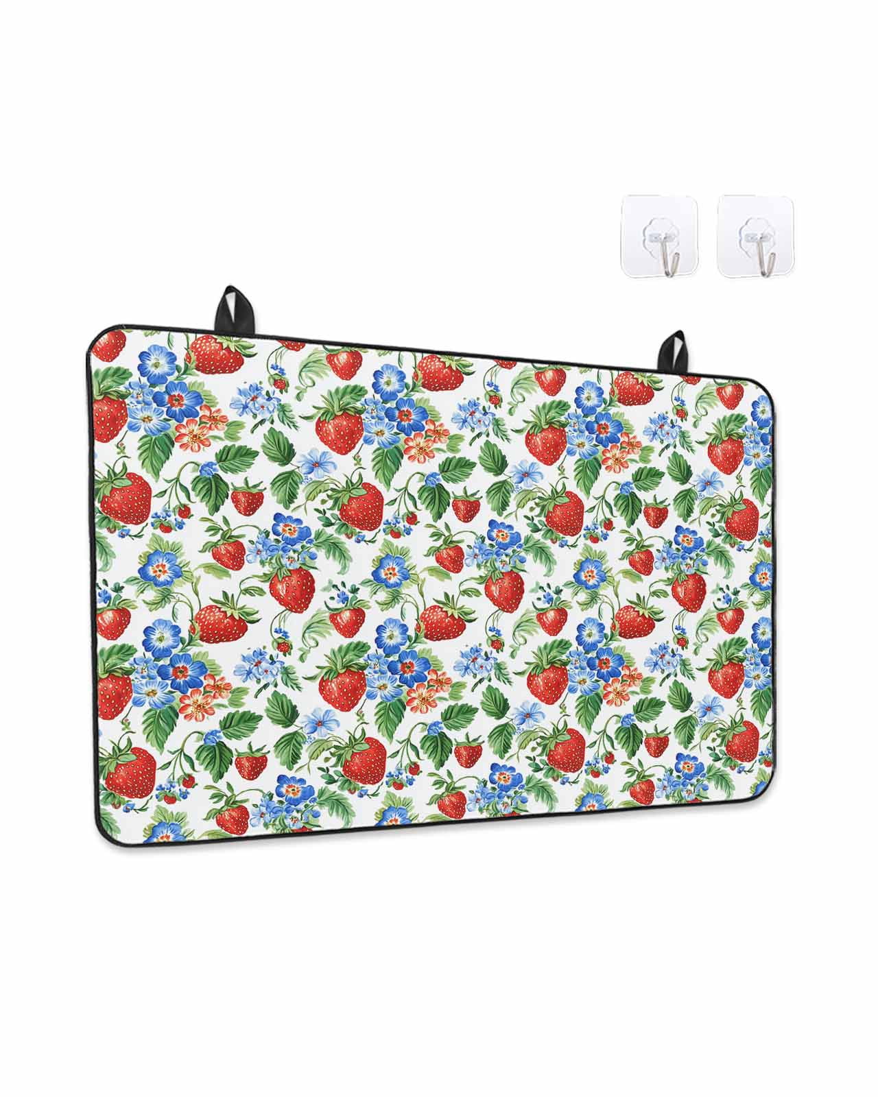 Stove Top Covers for Electric Stove, Strawberry Glass Stovetop Cover Protector, Summer Botanical Blue Spring Floral Induction Cooktop Protector Oven Mat for Kitchen Countertop 24"x21"