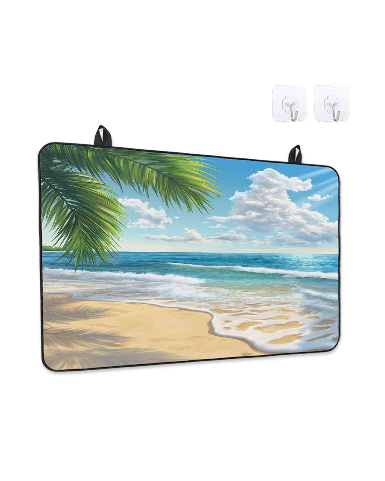 Stove Top Covers for Electric Stove, Summer Beach Glass Stovetop Cover Protector, Coastal Ocean Tropical Palm Trees Induction Cooktop Protector Oven Mat for Kitchen Countertop 24"x21"