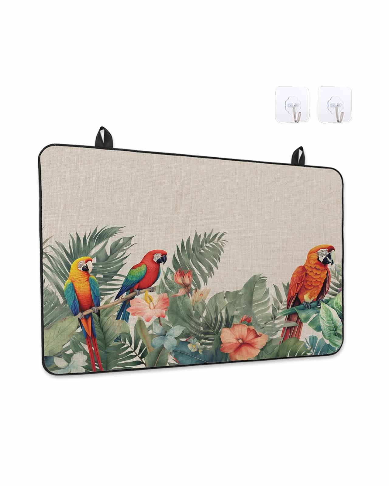 Stove Top Covers for Electric Stove, Summer Botanical Glass Stovetop Cover Protector, Tropical Plants Birds Farmhouse Induction Cooktop Protector Oven Mat for Kitchen Countertop 24"x21"
