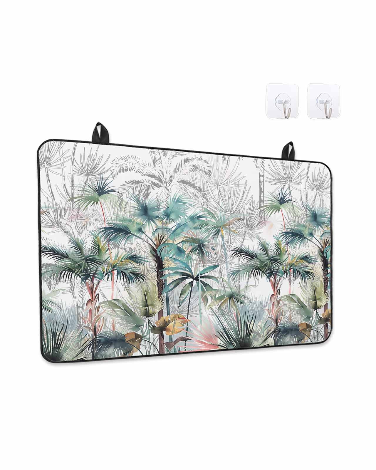 Stove Top Covers for Electric Stove, Summer Palm Trees Glass Stovetop Cover Protector, Botanical Tropical Leaves Induction Cooktop Protector Oven Mat for Kitchen Countertop 24"x21"