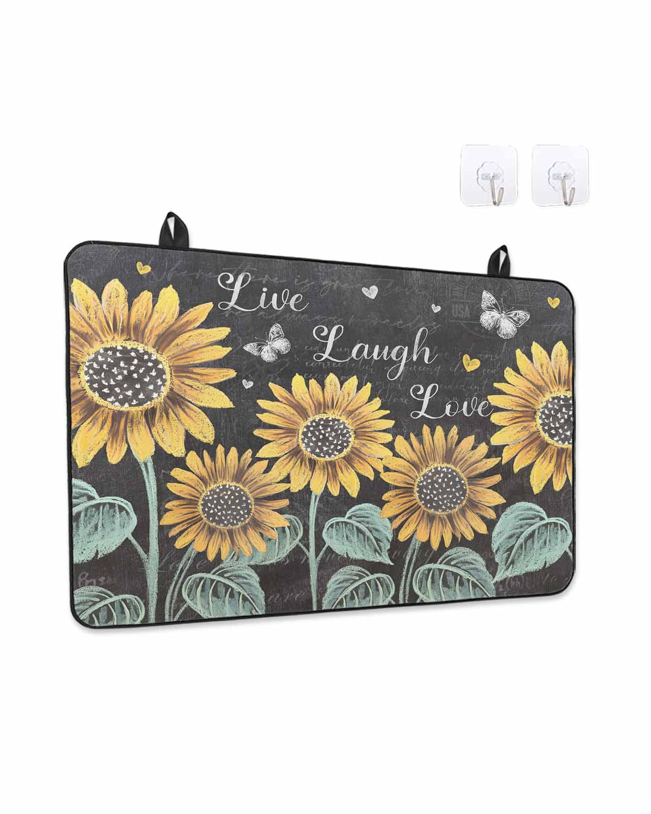 Stove Top Covers for Electric Stove, Summer Sunflowers Glass Stovetop Cover Protector, Farmhouse Cartoon Botanical Flowers Induction Cooktop Protector Oven Mat for Kitchen Countertop 24"x21"