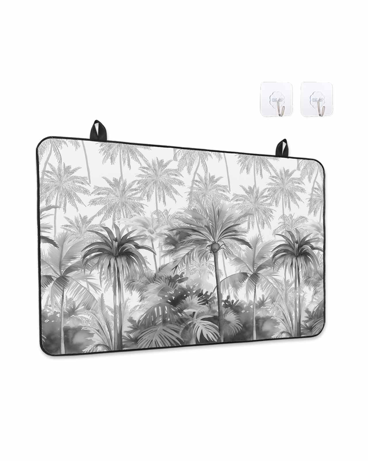 Stove Top Covers for Electric Stove, Summer Tropical Leaves Glass Stovetop Cover Protector, Gray Palm Trees Botanical Induction Cooktop Protector Oven Mat for Kitchen Countertop 31"x24"