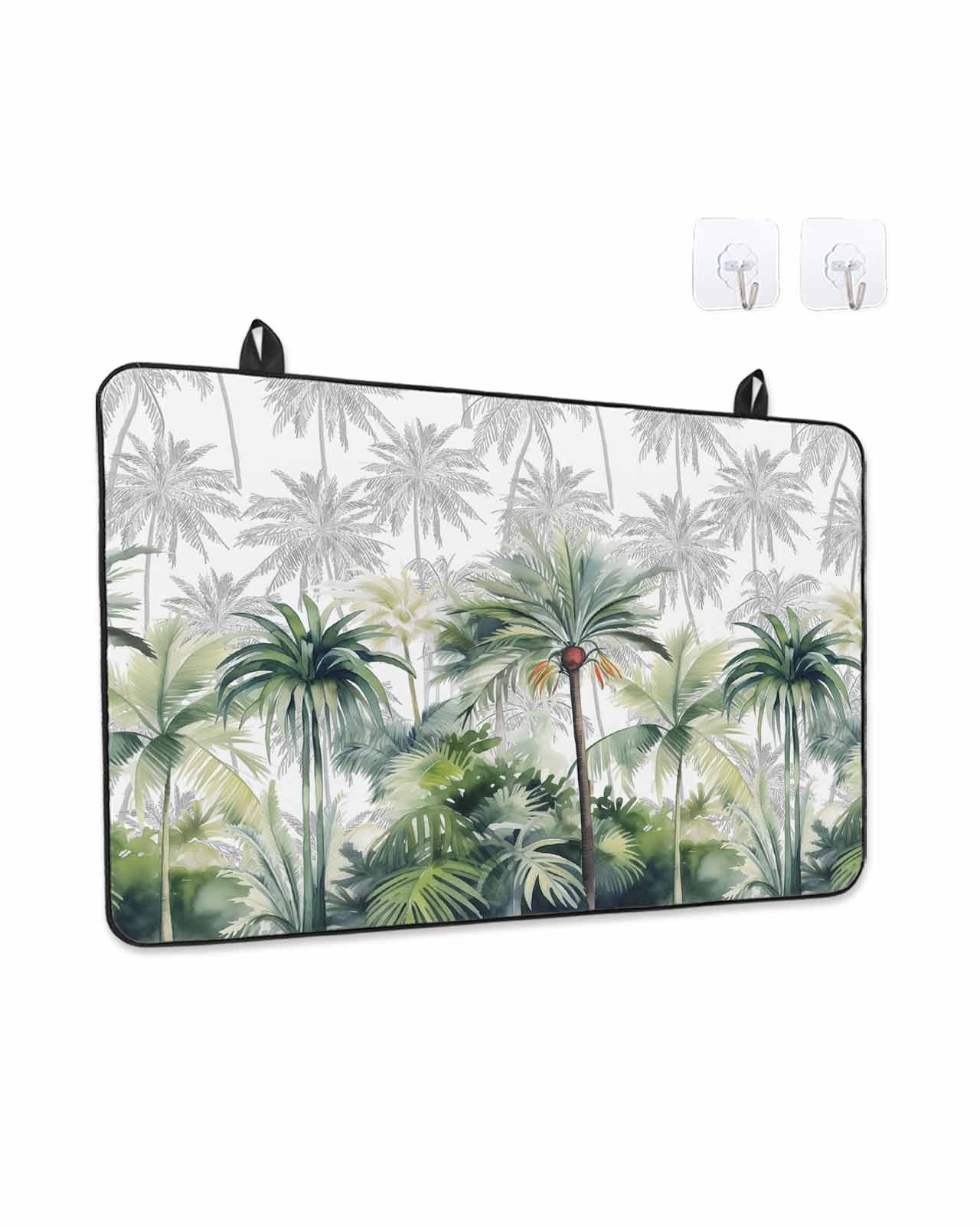 Stove Top Covers for Electric Stove, Summer Tropical Leaves Glass Stovetop Cover Protector, Green Botanical Palm Trees Induction Cooktop Protector Oven Mat for Kitchen Countertop 28.5"x20.5"