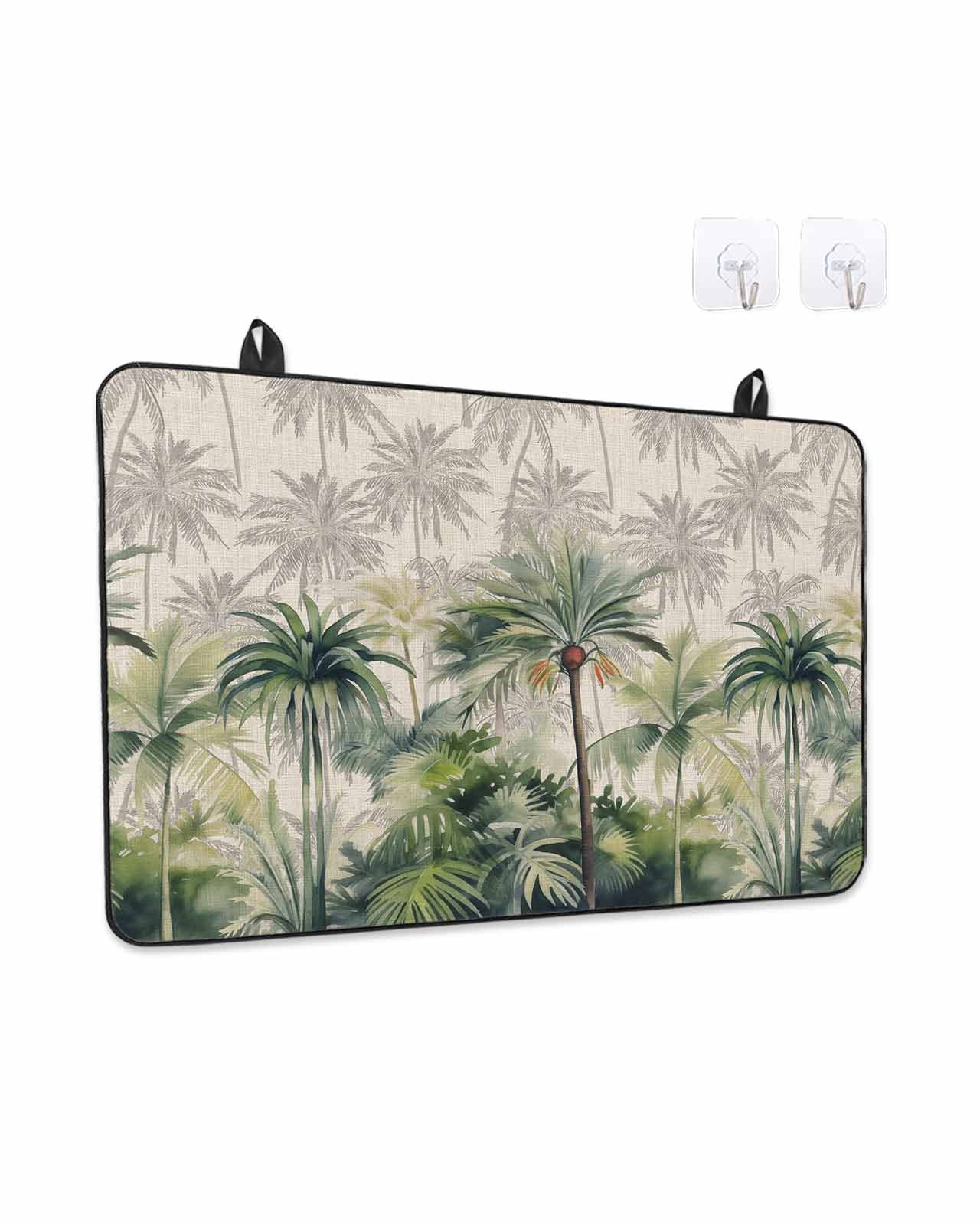 Stove Top Covers for Electric Stove, Summer Tropical Leaves Glass Stovetop Cover Protector, Green Palm Trees Botanical Induction Cooktop Protector Oven Mat for Kitchen Countertop 24"x21"