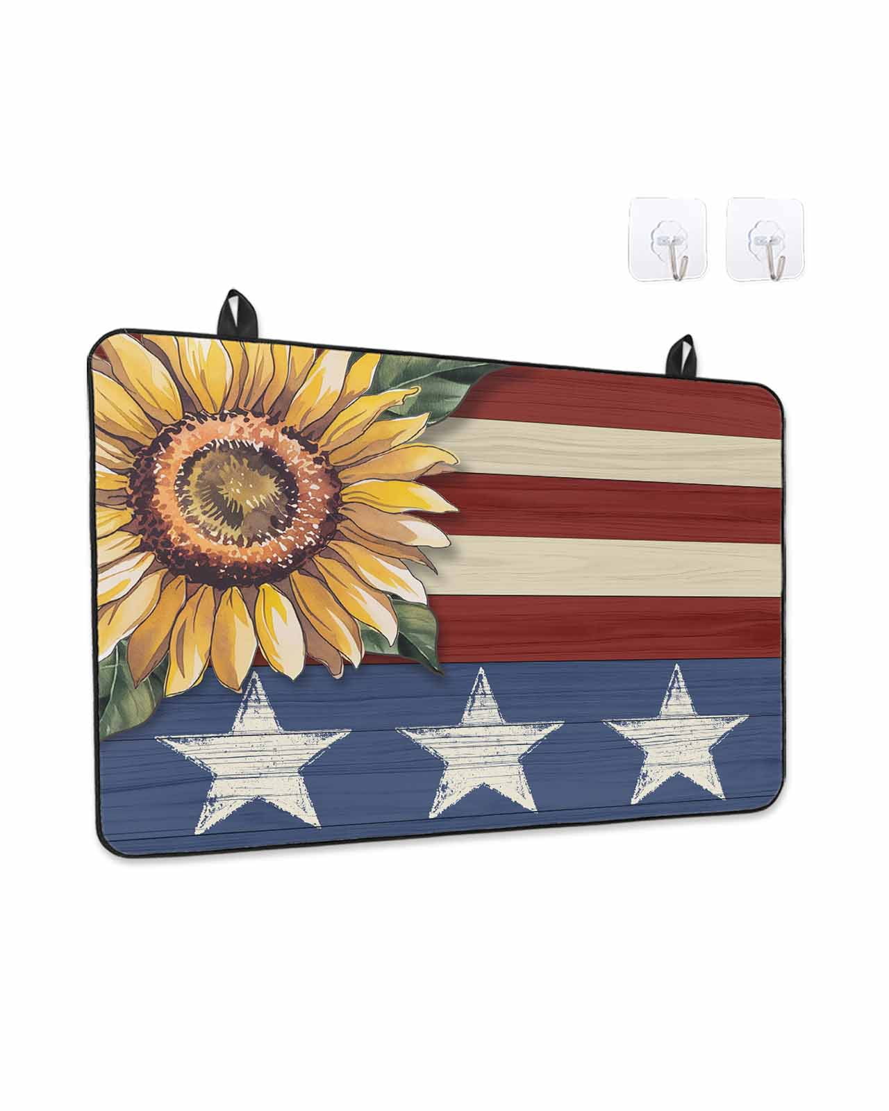 Stove Top Covers for Electric Stove, Sunflower America Flag Glass Stovetop Cover Protector, Farmhouse Retro US Flag Induction Cooktop Protector Oven Mat for Kitchen Countertop 24"x21"