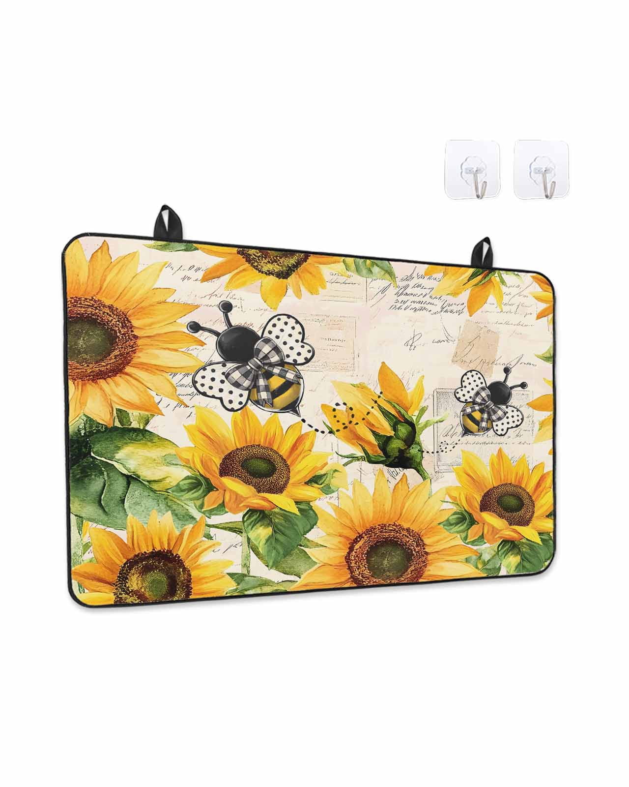 Stove Top Covers for Electric Stove, Sunflower Bee Glass Stovetop Cover Protector, Yellow Botanical Vintage Rose Floral Spring Induction Cooktop Protector Oven Mat for Kitchen Countertop 24"x21"