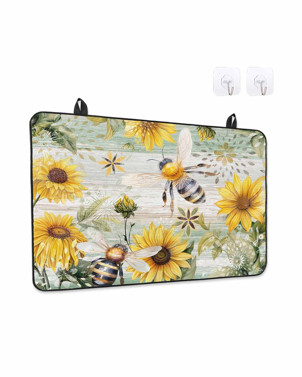 Ceramic Sugar Bowl With Lid & Spoon - 4x4.7 Inch Sunflower & Bee Design For Kitchen Or Coffee Bar