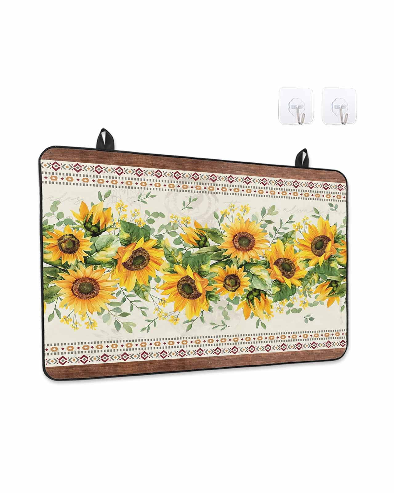 Stove Top Covers for Electric Stove, Sunflower Brown Glass Stovetop Cover Protector, Retro Southwest Country Plant Leaf Floral Induction Cooktop Protector Oven Mat for Kitchen Countertop 24"x21"