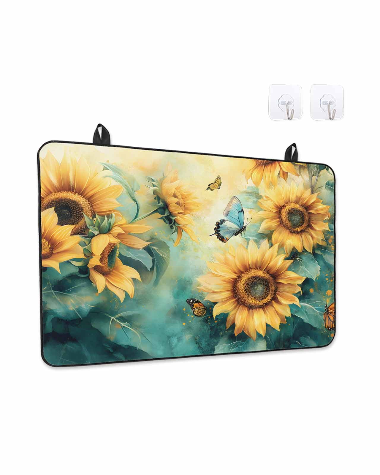 Stove Top Covers for Electric Stove, Sunflower Butterfly Glass Stovetop Cover Protector, Retro Green Yellow Pastoral Floral Induction Cooktop Protector Oven Mat for Kitchen Countertop 24"x21"