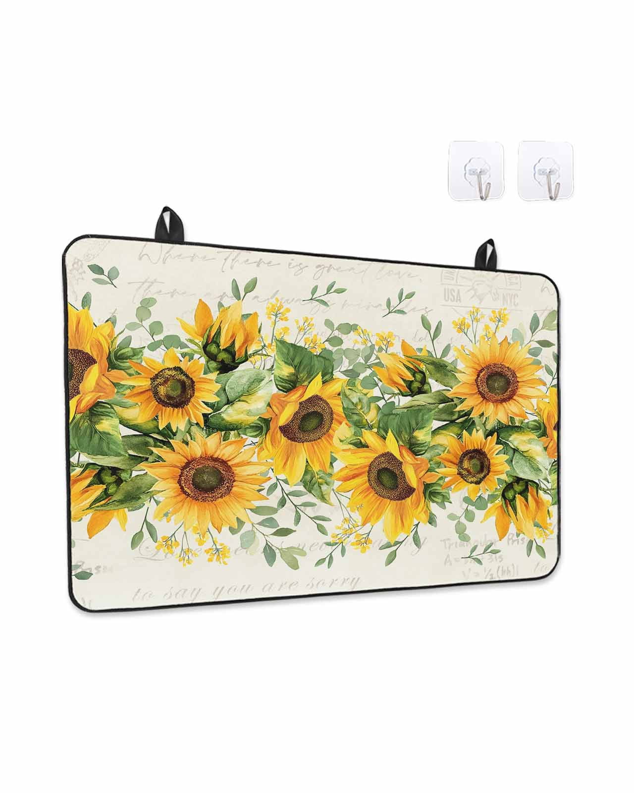Stove Top Covers for Electric Stove, Sunflower Glass Stovetop Cover Protector, Country Botanical Yellow Green Floral Leaf Induction Cooktop Protector Oven Mat for Kitchen Countertop 24"x21"