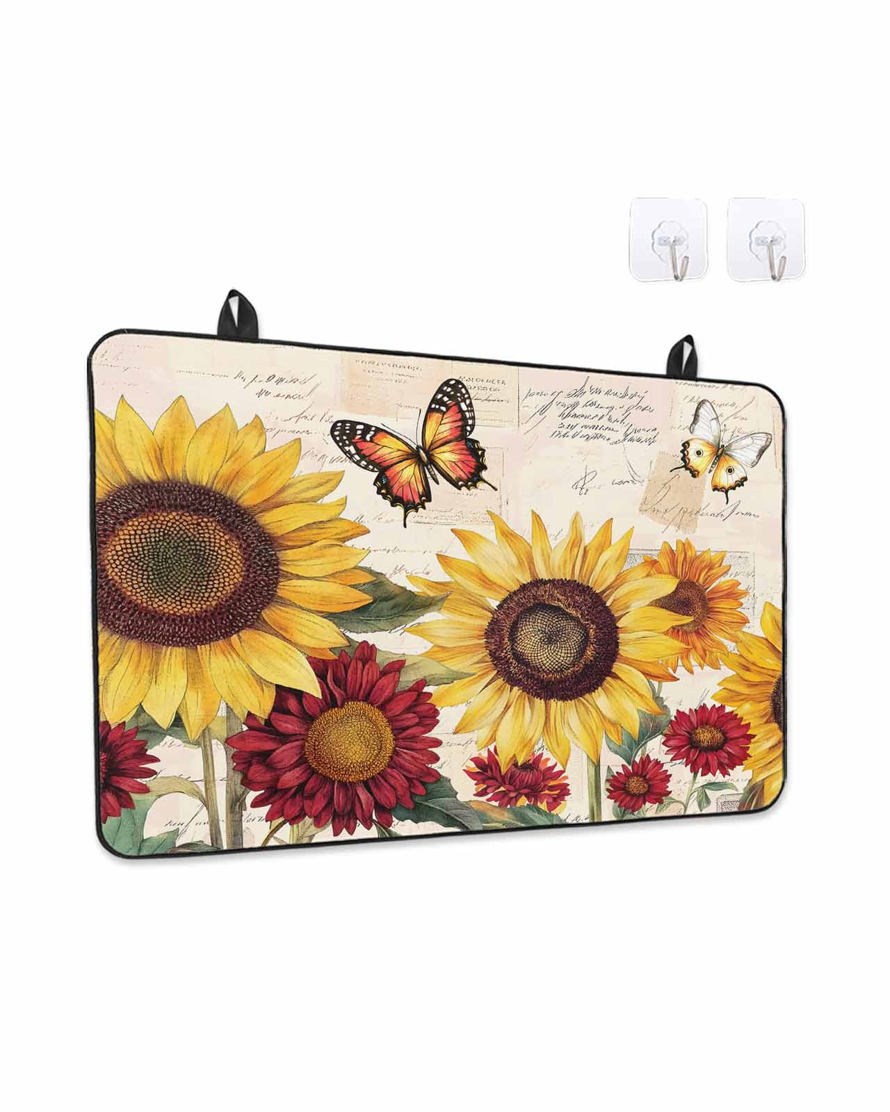 Stove Top Covers for Electric Stove, Sunflower Glass Stovetop Cover Protector, Farmhouse Rose Floral Vintage Butterfly Induction Cooktop Protector Oven Mat for Kitchen Countertop 24"x21"