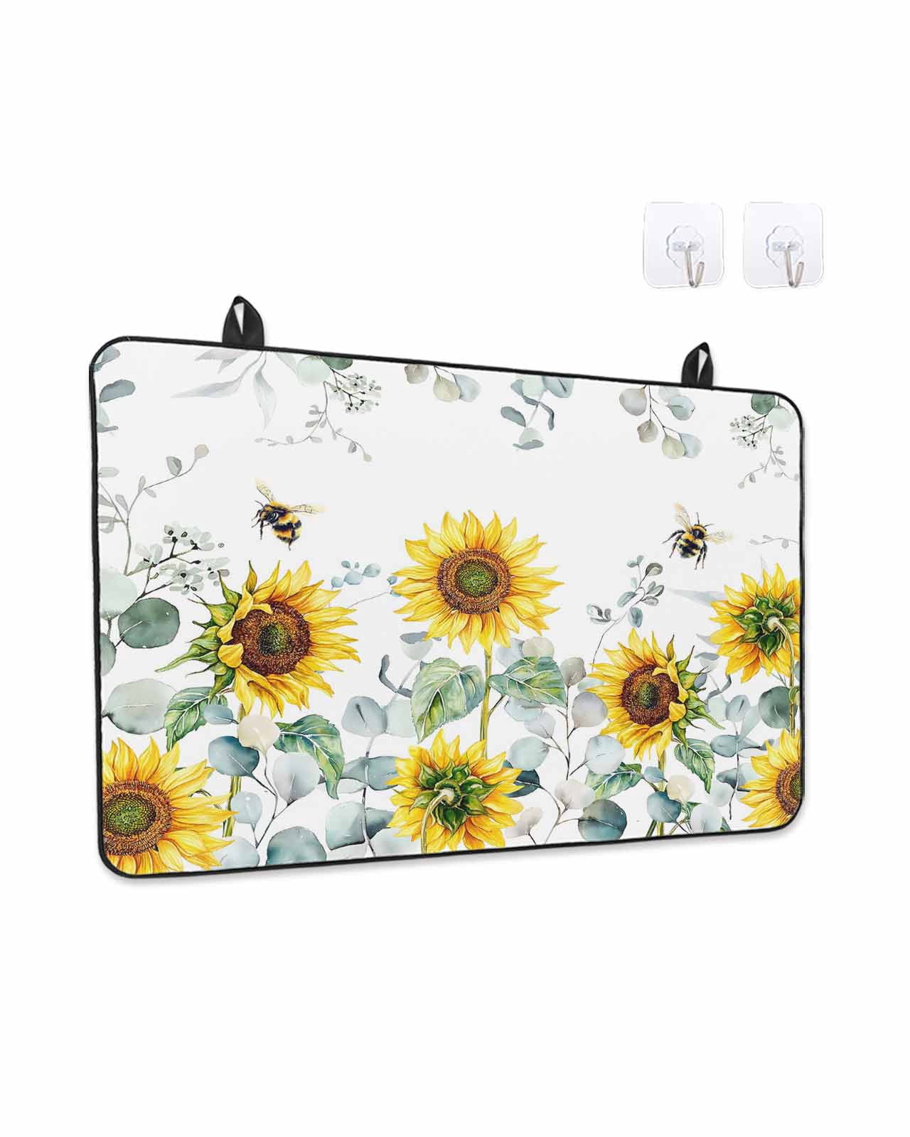 Stove Top Covers for Electric Stove, Sunflower Glass Stovetop Cover Protector, Sage Green Summer Botanical Eucalyptus Farmhouse Bee Induction Cooktop Protector Oven Mat for Kitchen Countertop 24"x21"