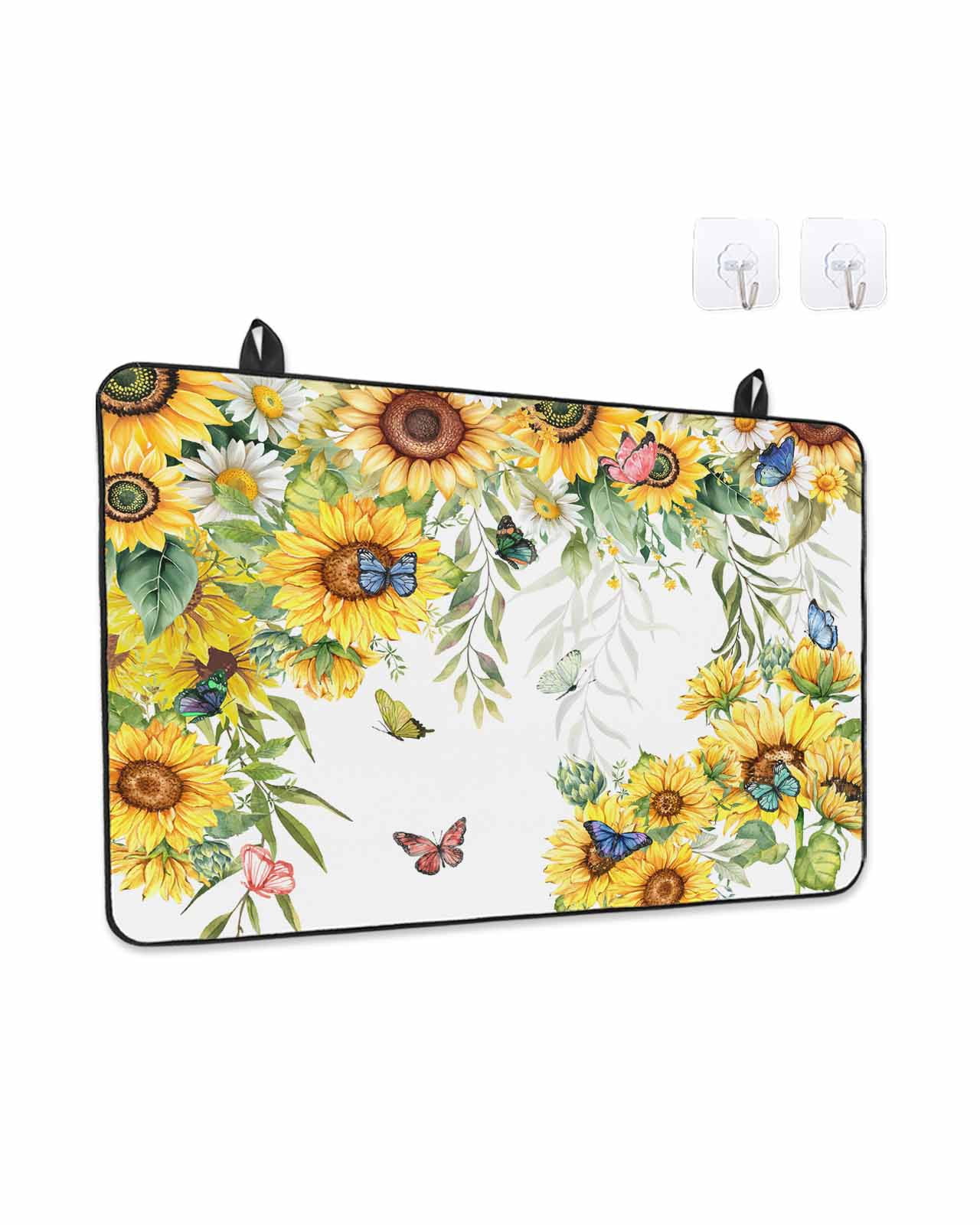 Stove Top Covers for Electric Stove, Sunflower Glass Stovetop Cover Protector, Summer Botanical Butterfly Watercolor Induction Cooktop Protector Oven Mat for Kitchen Countertop 24"x21"