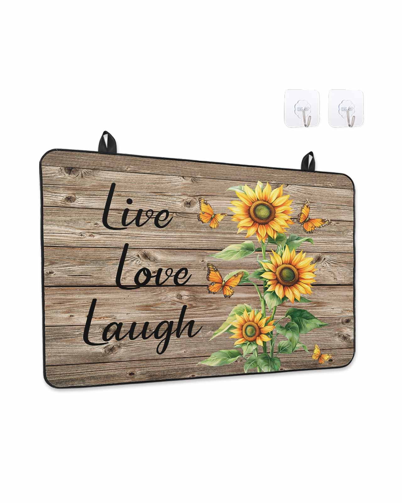 Stove Top Covers for Electric Stove, Sunflower Rustic Glass Stovetop Cover Protector, Vintage Wooden Flowers Butterfly Induction Cooktop Protector Oven Mat for Kitchen Countertop 24"x21"