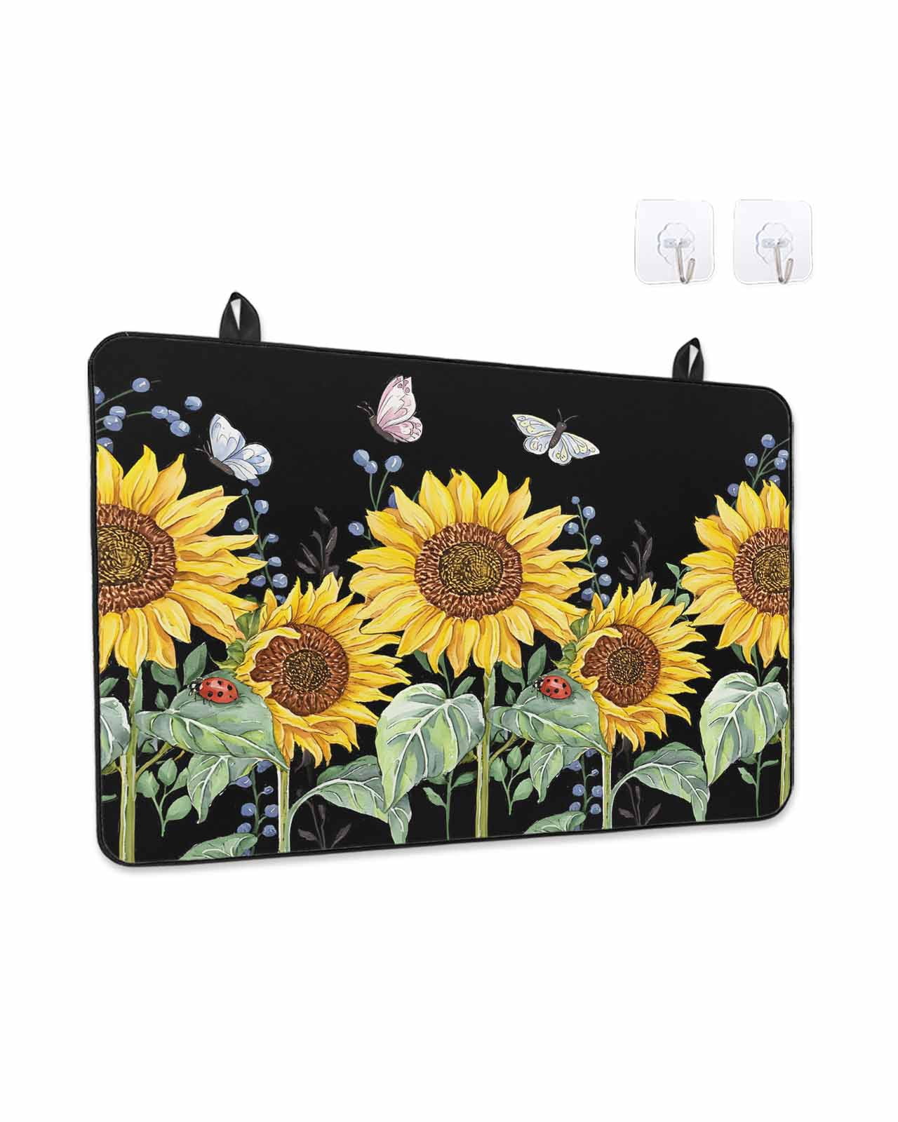Stove Top Covers for Electric Stove, Sunflowers Glass Stovetop Cover Protector, Botanical Watercolor Butterfly Plant Induction Cooktop Protector Oven Mat for Kitchen Countertop 24"x21"