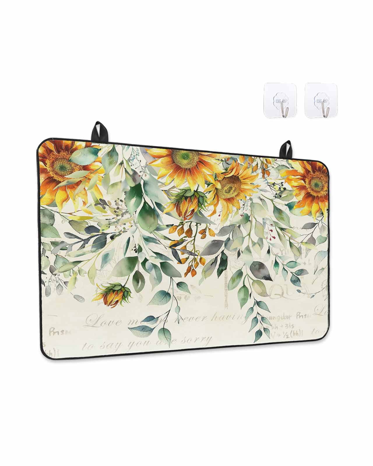 Stove Top Covers for Electric Stove, Sunflowers Glass Stovetop Cover Protector, Spring Floral Eucalyptus Leaves Summer Botanical Induction Cooktop Protector Oven Mat for Kitchen Countertop 24"x21"
