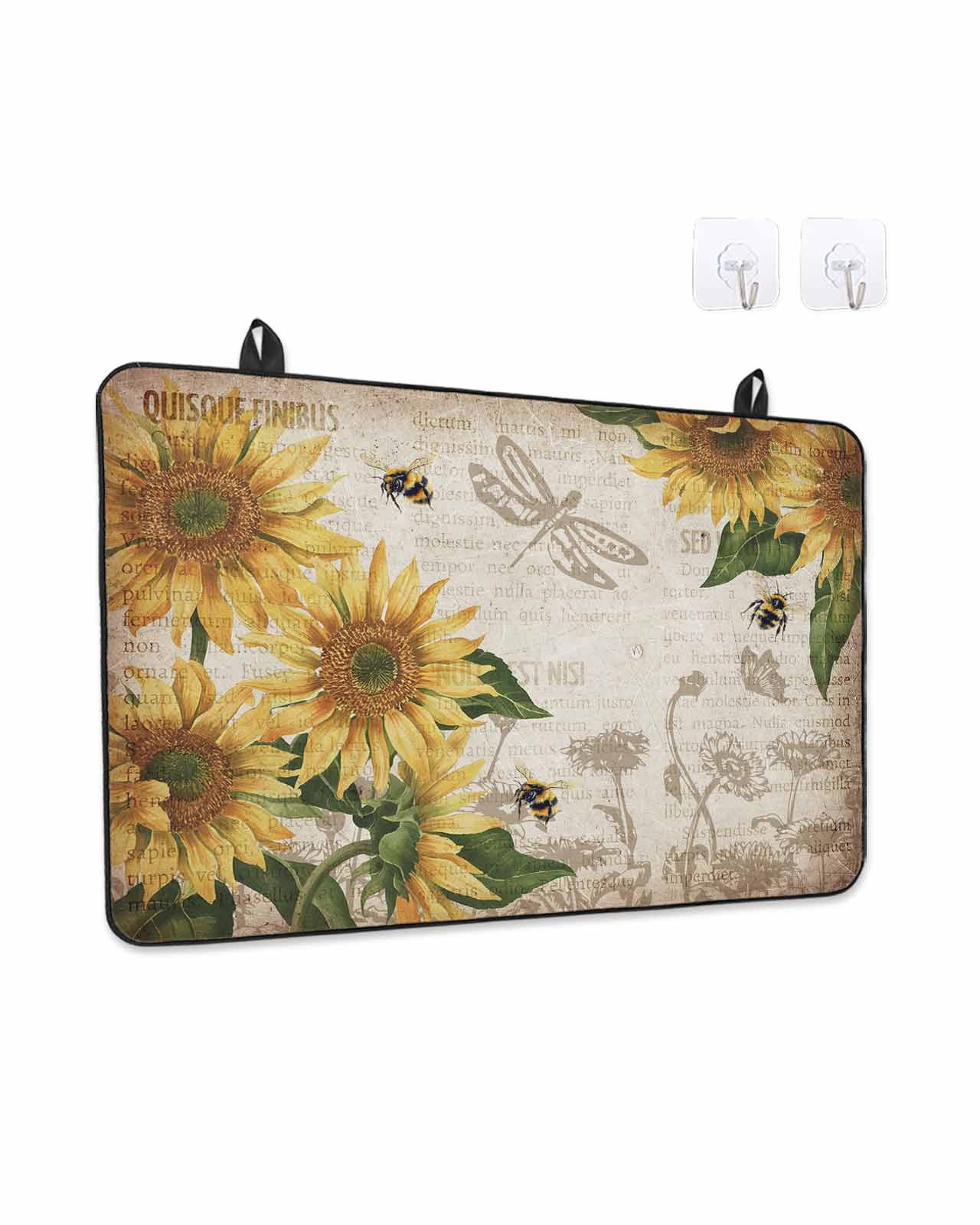 Stove Top Covers for Electric Stove, Sunflowers Glass Stovetop Cover Protector, Vintage Yellow Floral Farm Butterfly Induction Cooktop Protector Oven Mat for Kitchen Countertop 24"x21"