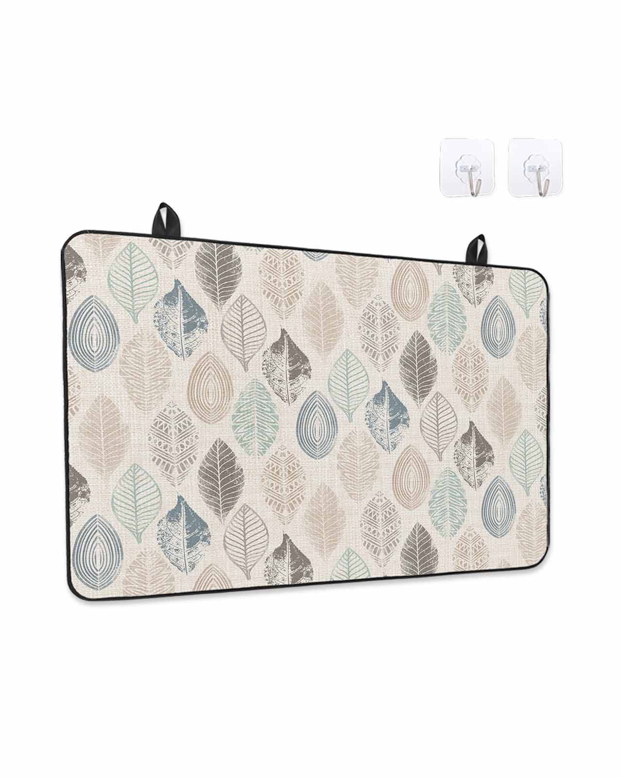 Stove Top Covers for Electric Stove, Teal Beige Tropical Leaves Glass Stovetop Cover Protector, Farmhouse Burlap Aesthetics Induction Cooktop Protector Oven Mat for Kitchen Countertop 24"x21"