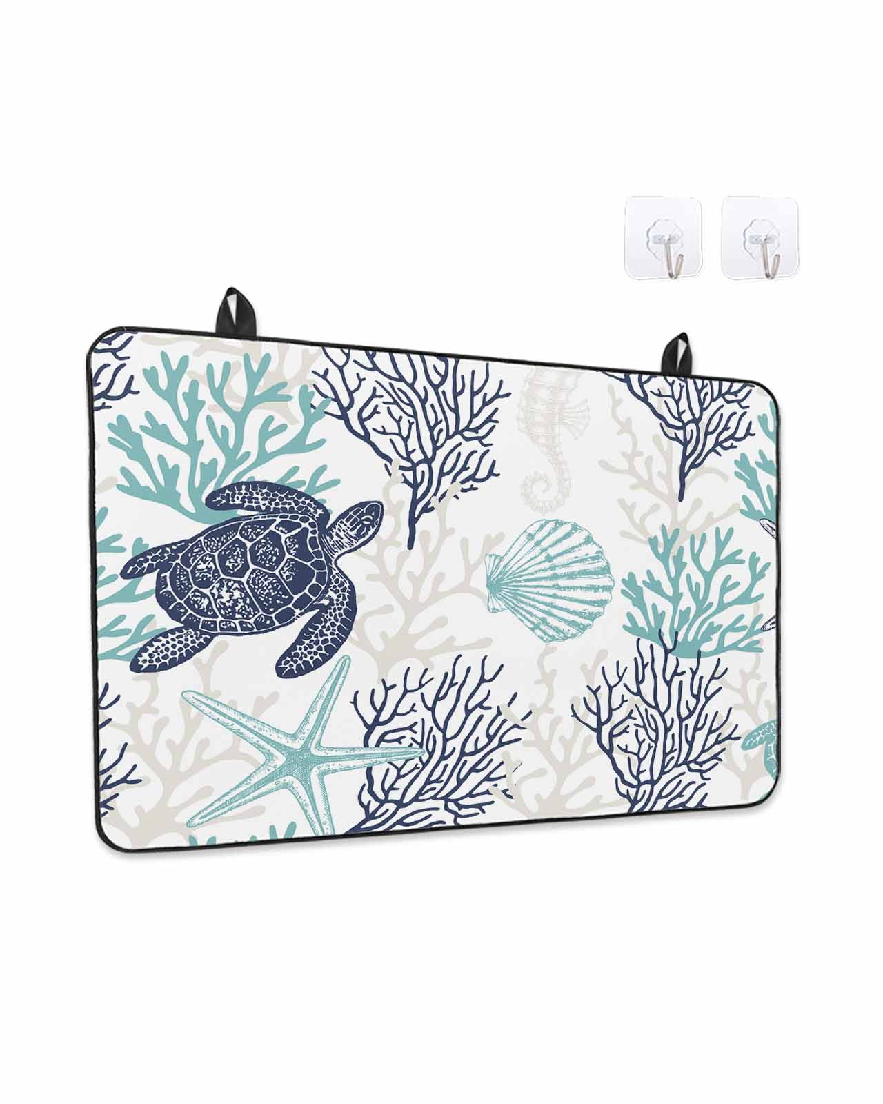 Stove Top Covers for Electric Stove, Teal Blue Coastal Glass Stovetop Cover Protector, Sea Turtle Nautical Coral Summer Beach Induction Cooktop Protector Oven Mat for Kitchen Countertop 24"x21"