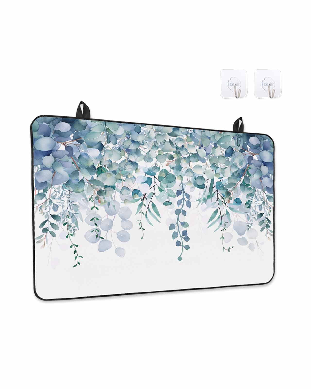 Stove Top Covers for Electric Stove, Teal Blue Eucalyptus Leaves Glass Stovetop Cover Protector, Spring Floral Summer Botanical Induction Cooktop Protector Oven Mat for Kitchen Countertop 28.5"x20.5"