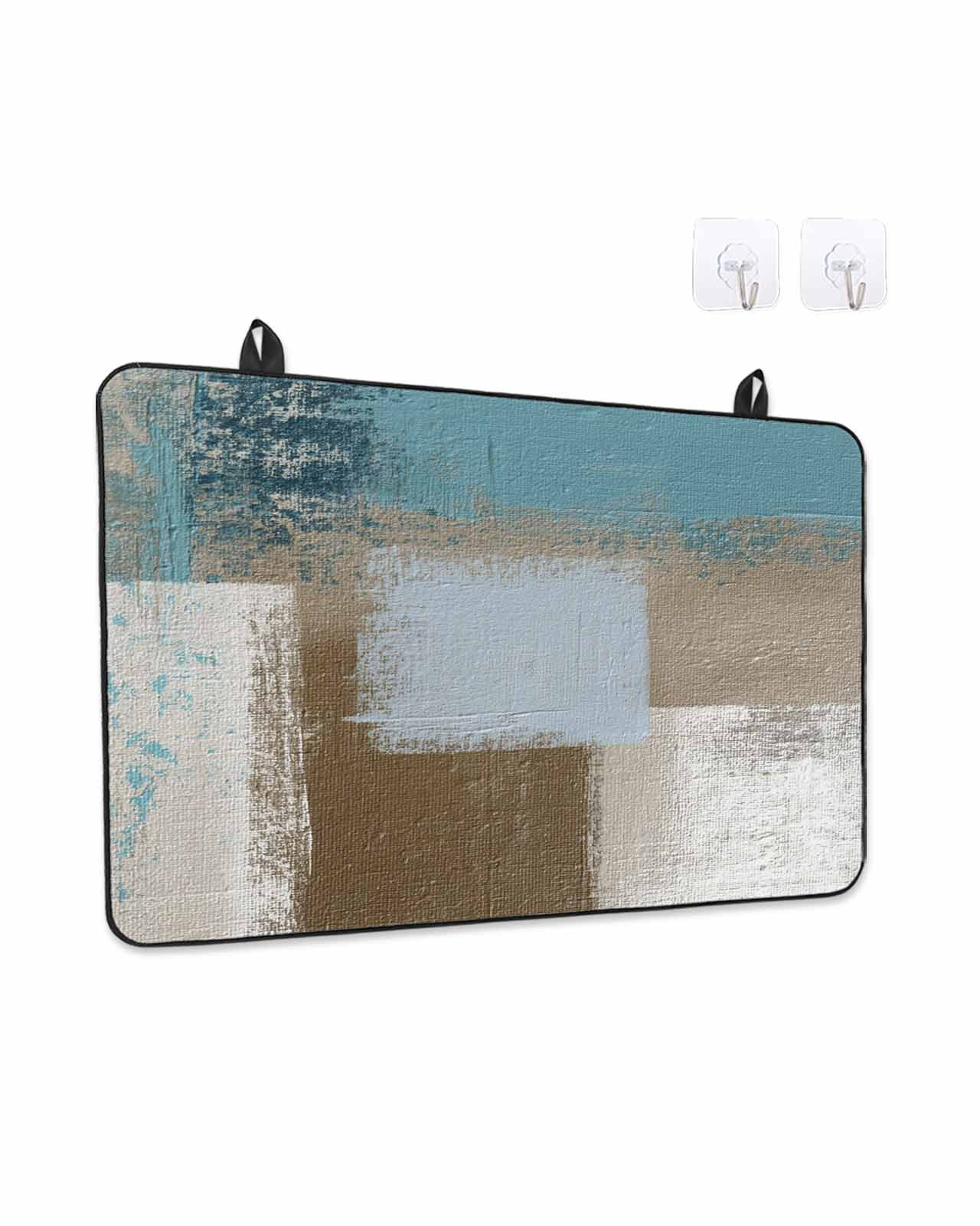 Stove Top Covers for Electric Stove, Teal Blue Glass Stovetop Cover Protector, Brown White Minimalist Retro Smear Ombre Art Induction Cooktop Protector Oven Mat for Kitchen Countertop 31"x24"