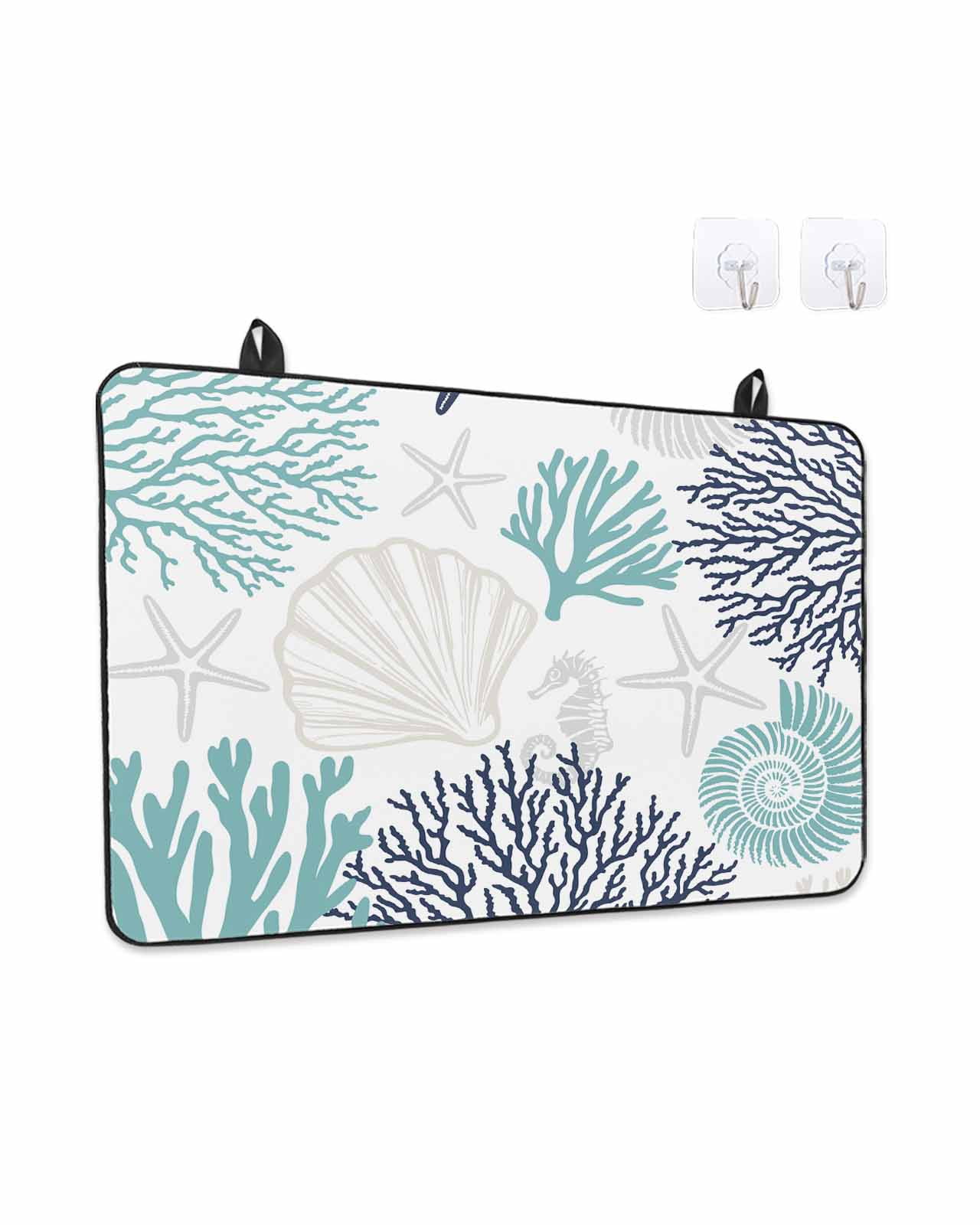 Stove Top Covers for Electric Stove, Teal Blue Grey Coastal Glass Stovetop Cover Protector, Summer Beach Coral Shell Starfish Induction Cooktop Protector Oven Mat for Kitchen Countertop 24"x21"