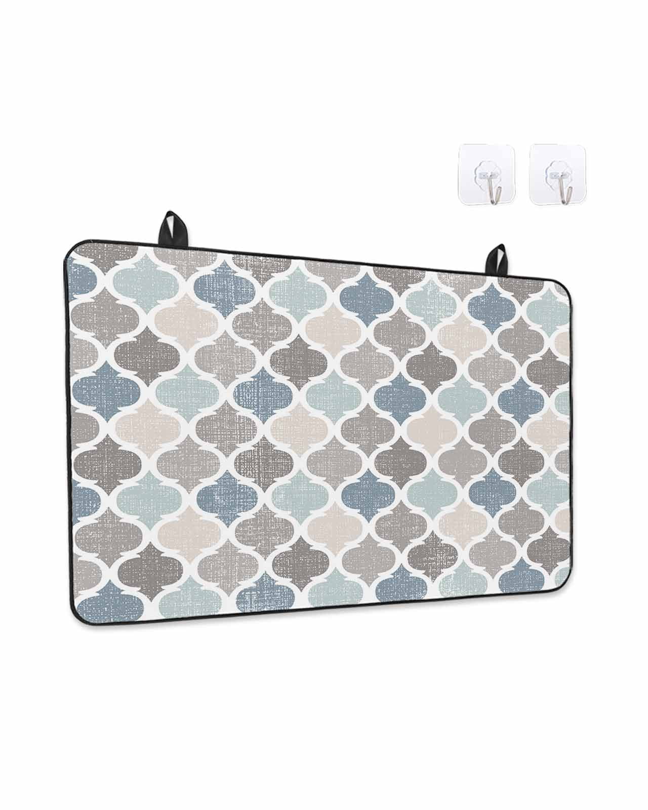 Stove Top Covers for Electric Stove, Teal Blue Grey Geometric Glass Stovetop Cover Protector, Morocco Abstract Art Induction Cooktop Protector Oven Mat for Kitchen Countertop 24"x21"
