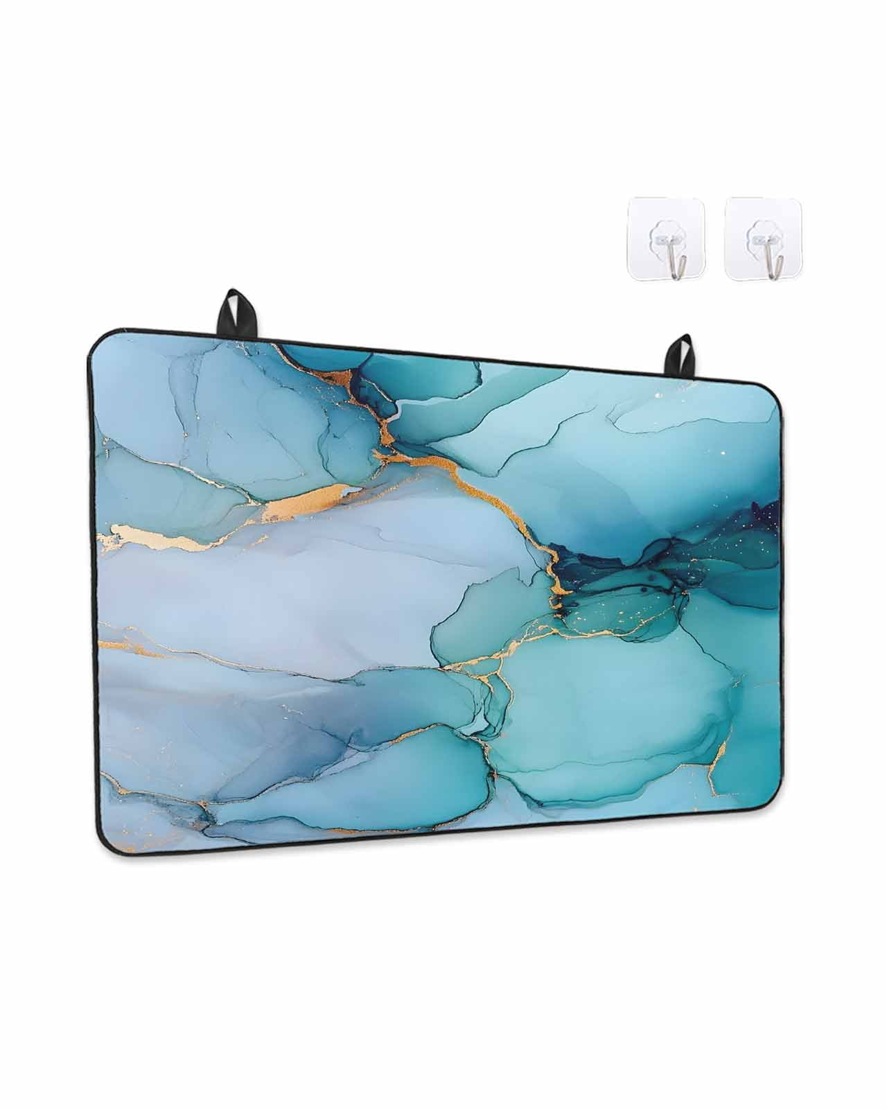 Stove Top Covers for Electric Stove, Teal Blue Marble Glass Stovetop Cover Protector, Modern Abstract Art Marble Crack Induction Cooktop Protector Oven Mat for Kitchen Countertop 24"x21"