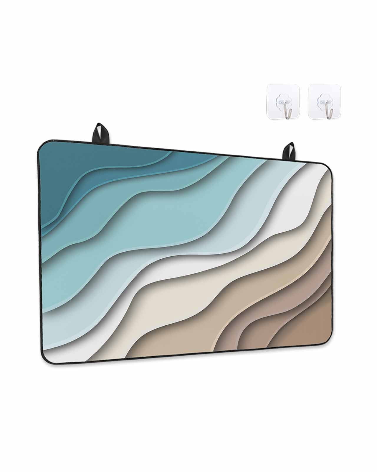 Stove Top Covers for Electric Stove, Teal Blue Ombre Cream Glass Stovetop Cover Protector, Modern Geometric Brown Aesthetic Induction Cooktop Protector Oven Mat for Kitchen Countertop 24"x21"