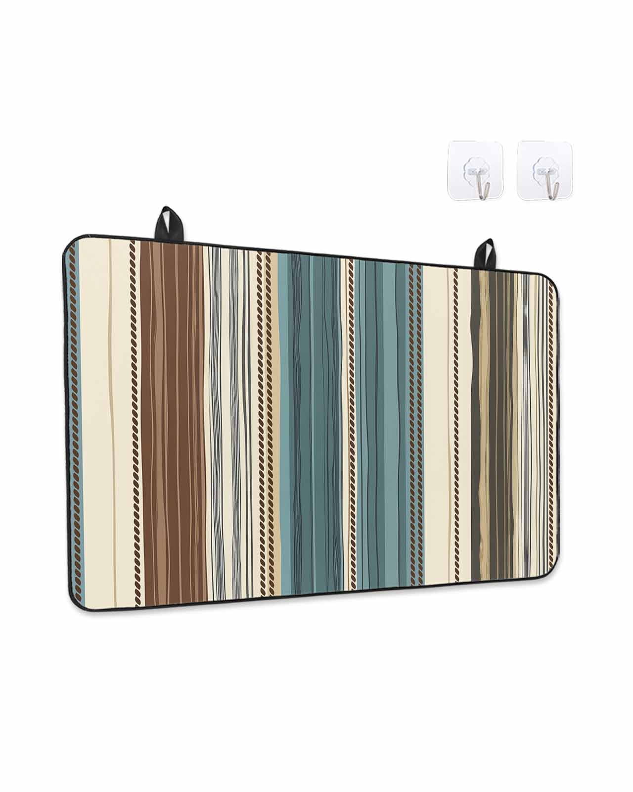 Stove Top Covers for Electric Stove, Teal Boho Stripes Glass Stovetop Cover Protector, Modern Bohemia Brown Beige Texture Induction Cooktop Protector Oven Mat for Kitchen Countertop 24"x21"