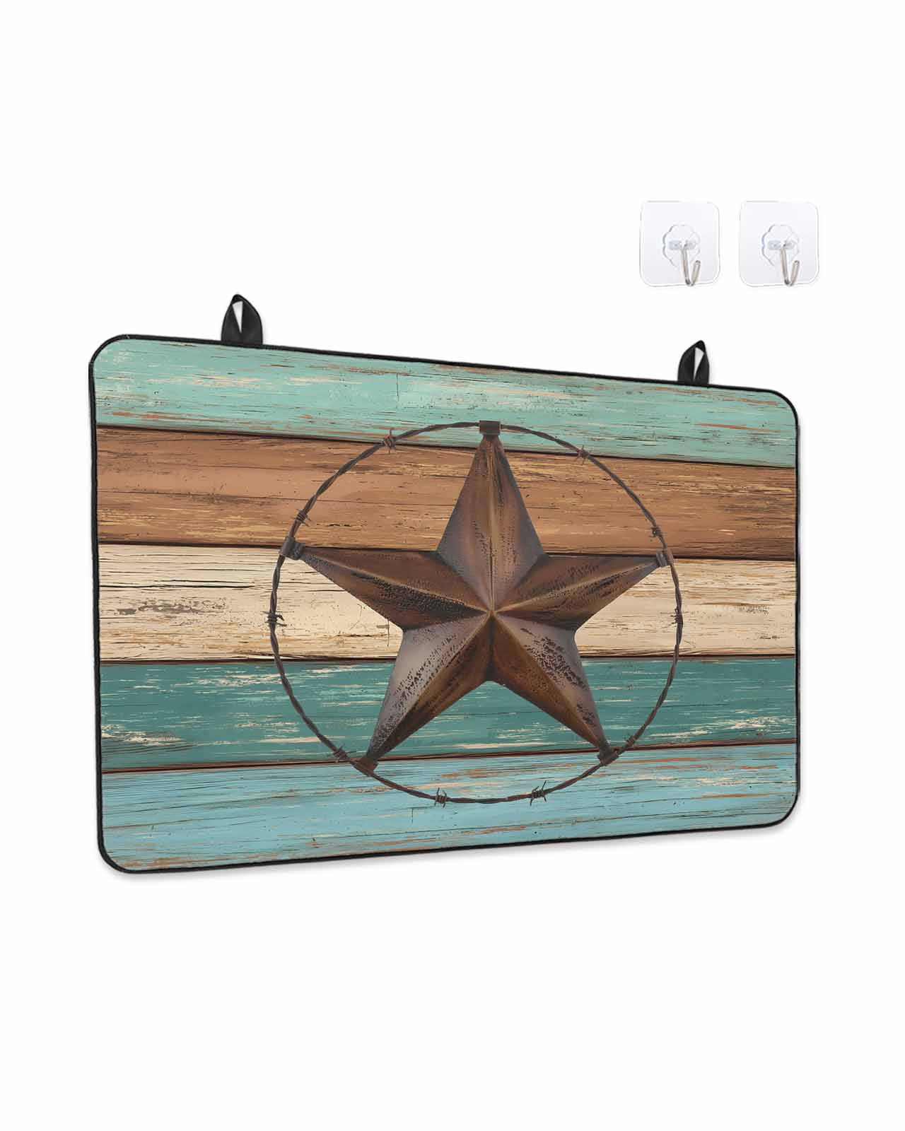 Stove Top Covers for Electric Stove, Teal Brown Glass Stovetop Cover Protector, Country Texas Star Farmhouse Barn Door Wood Induction Cooktop Protector Oven Mat for Kitchen Countertop 24"x21"