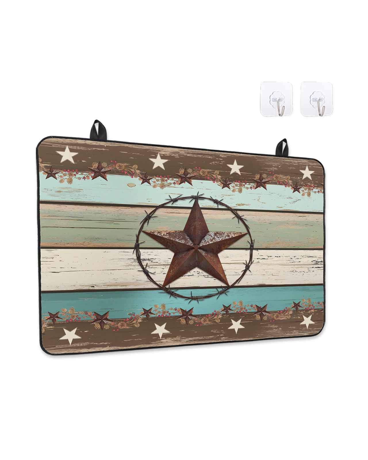 Stove Top Covers for Electric Stove, Teal Brown Texas Star Glass Stovetop Cover Protector, Farmhouse Country Wooden Induction Cooktop Protector Oven Mat for Kitchen Countertop 24"x21"