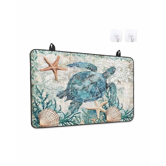 Stove Top Covers for Electric Stove, Teal Coastal Turtle Glass Stovetop Cover Protector, Vintage Summer Beach Nautical Coral Induction Cooktop Protector Oven Mat for Kitchen Countertop 36"x21"