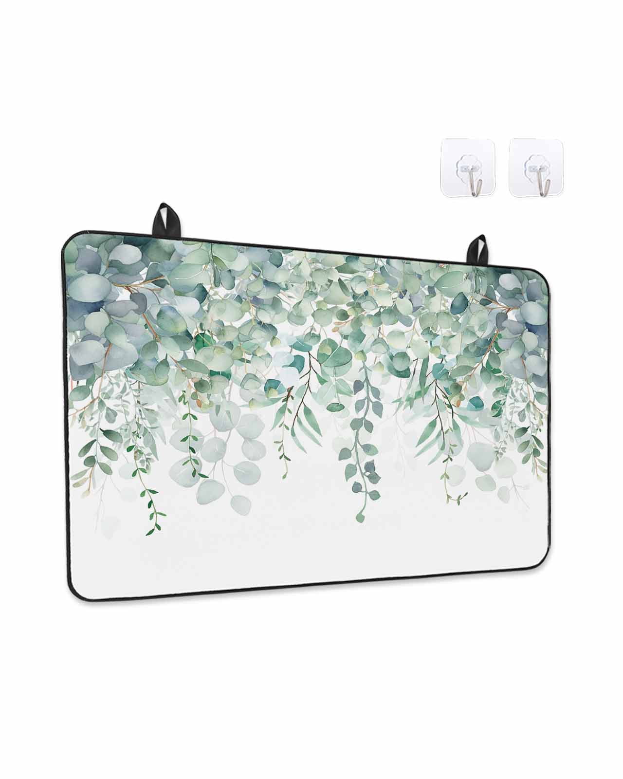 Stove Top Covers for Electric Stove, Teal Eucalyptus Leaves Glass Stovetop Cover Protector, Spring Floral Summer Botanical Induction Cooktop Protector Oven Mat for Kitchen Countertop 36"x21"