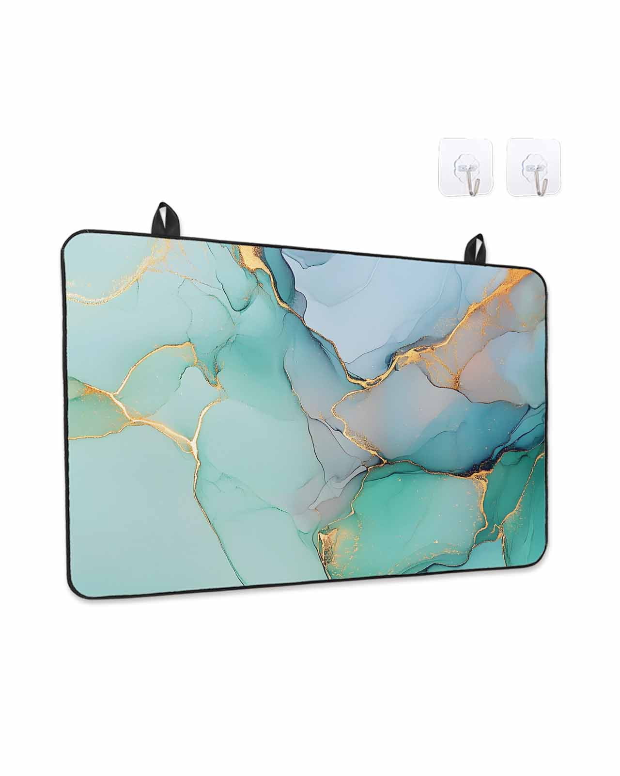 Stove Top Covers for Electric Stove, Teal Glass Stovetop Cover Protector, Modern Marble Ink Painting Abstract Art Induction Cooktop Protector Oven Mat for Kitchen Countertop 24"x21"