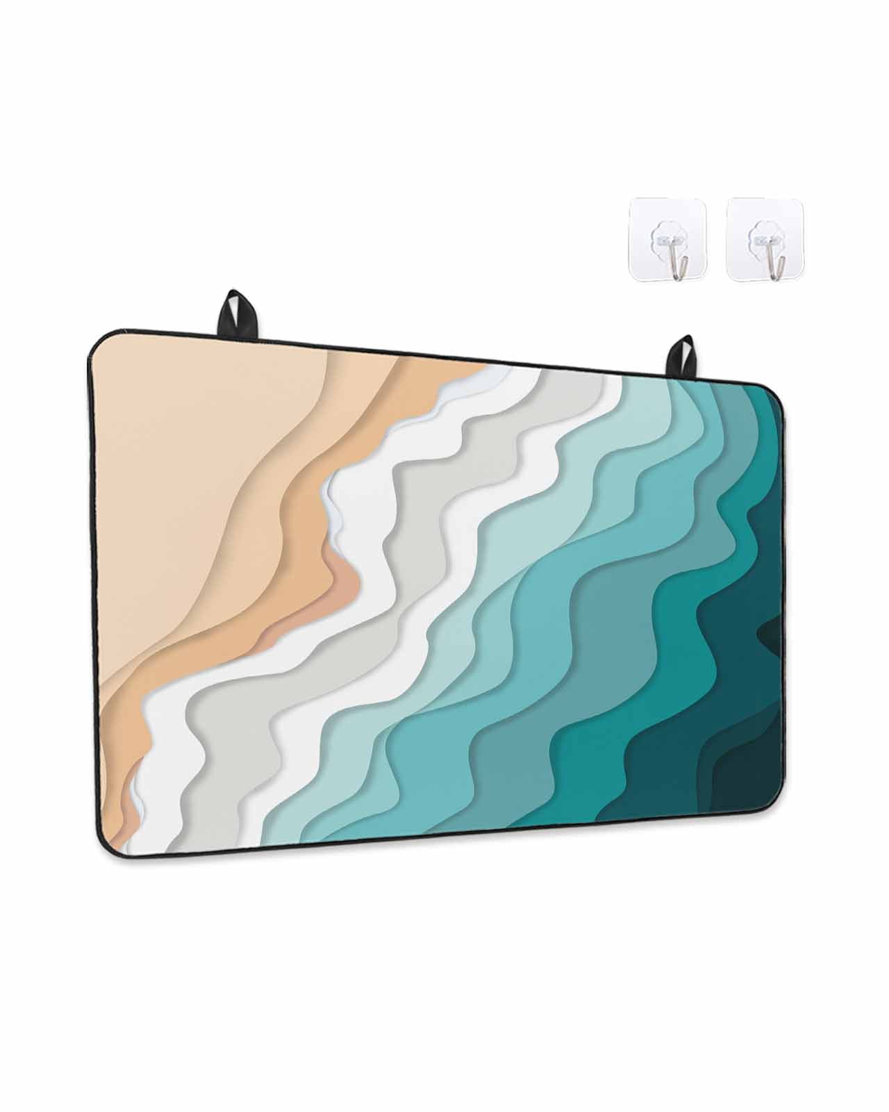 Stove Top Covers for Electric Stove, Teal Green Glass Stovetop Cover Protector, Geometric Brown White Beach Waves Gradient Induction Cooktop Protector Oven Mat for Kitchen Countertop 28.5"x20.5"