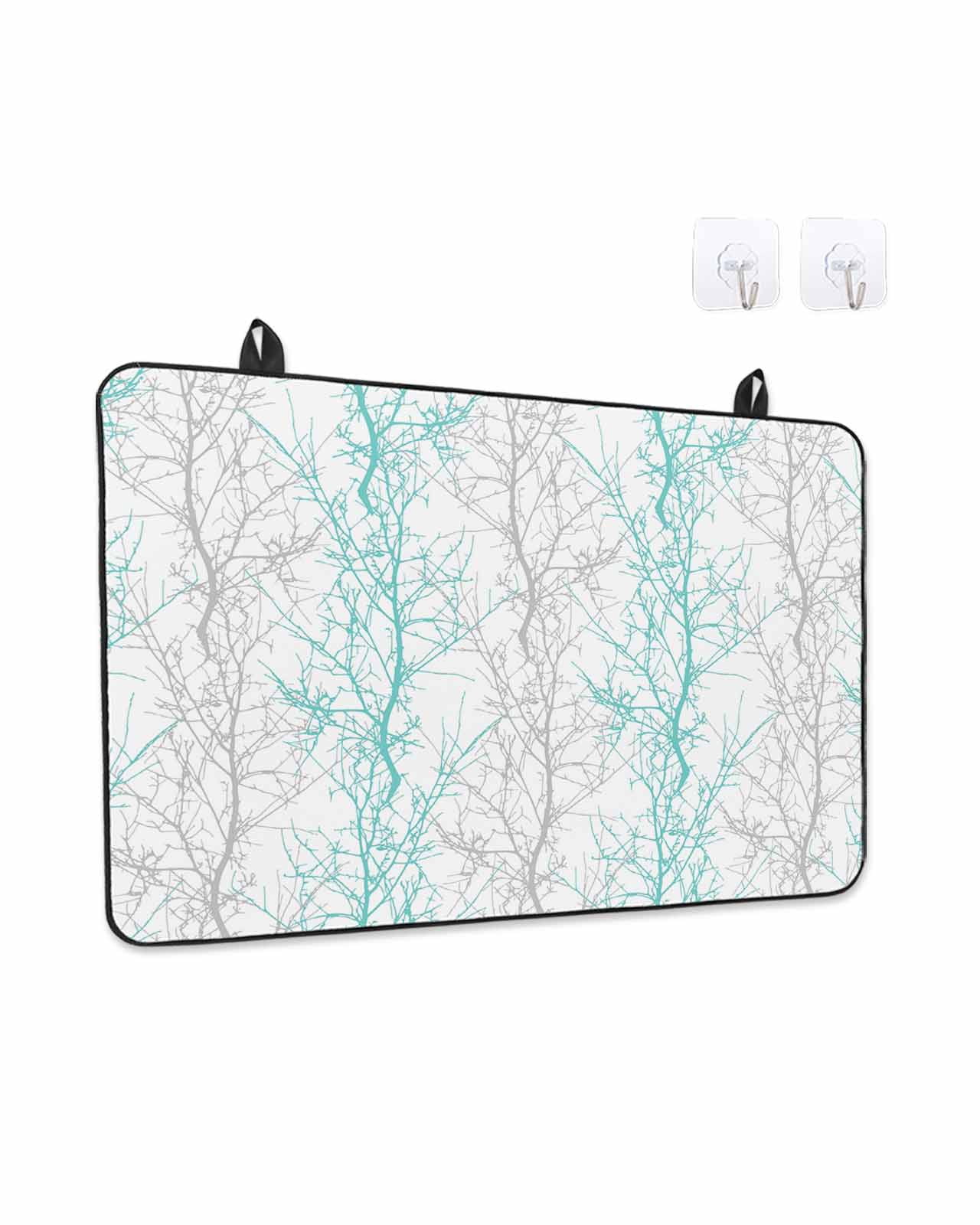 Stove Top Covers for Electric Stove, Teal Grey Branch Glass Stovetop Cover Protector, Spring Summer Pastoral Botanical Induction Cooktop Protector Oven Mat for Kitchen Countertop 24"x21"