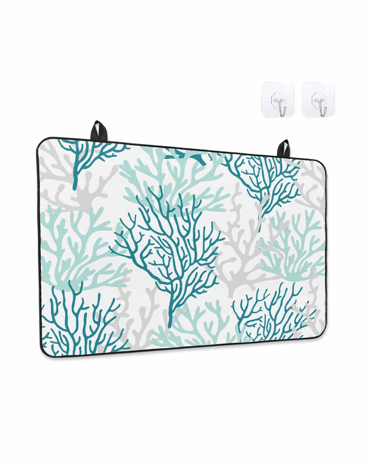 Stove Top Covers for Electric Stove, Teal Grey Coral Coastal Glass Stovetop Cover Protector, Summer Beach Seaside Nautical Induction Cooktop Protector Oven Mat for Kitchen Countertop 24"x21"