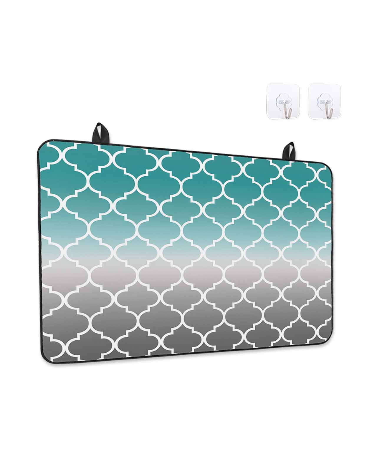 Stove Top Covers for Electric Stove, Teal Grey Ombre Morocco Pattern Glass Stovetop Cover Protector, Modern Moroccan Geometric Induction Cooktop Protector Oven Mat for Kitchen Countertop 24"x21"