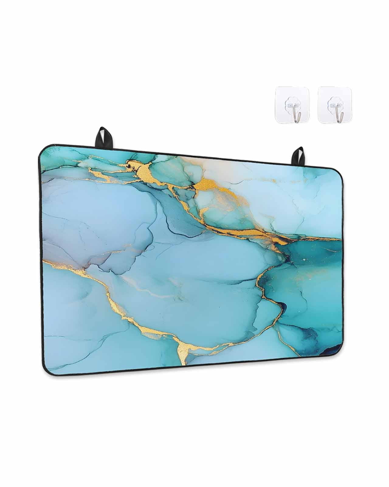 Stove Top Covers for Electric Stove, Teal Marble Glass Stovetop Cover Protector, Modern Ink Painting Luxury Modern Art Induction Cooktop Protector Oven Mat for Kitchen Countertop 24"x21"