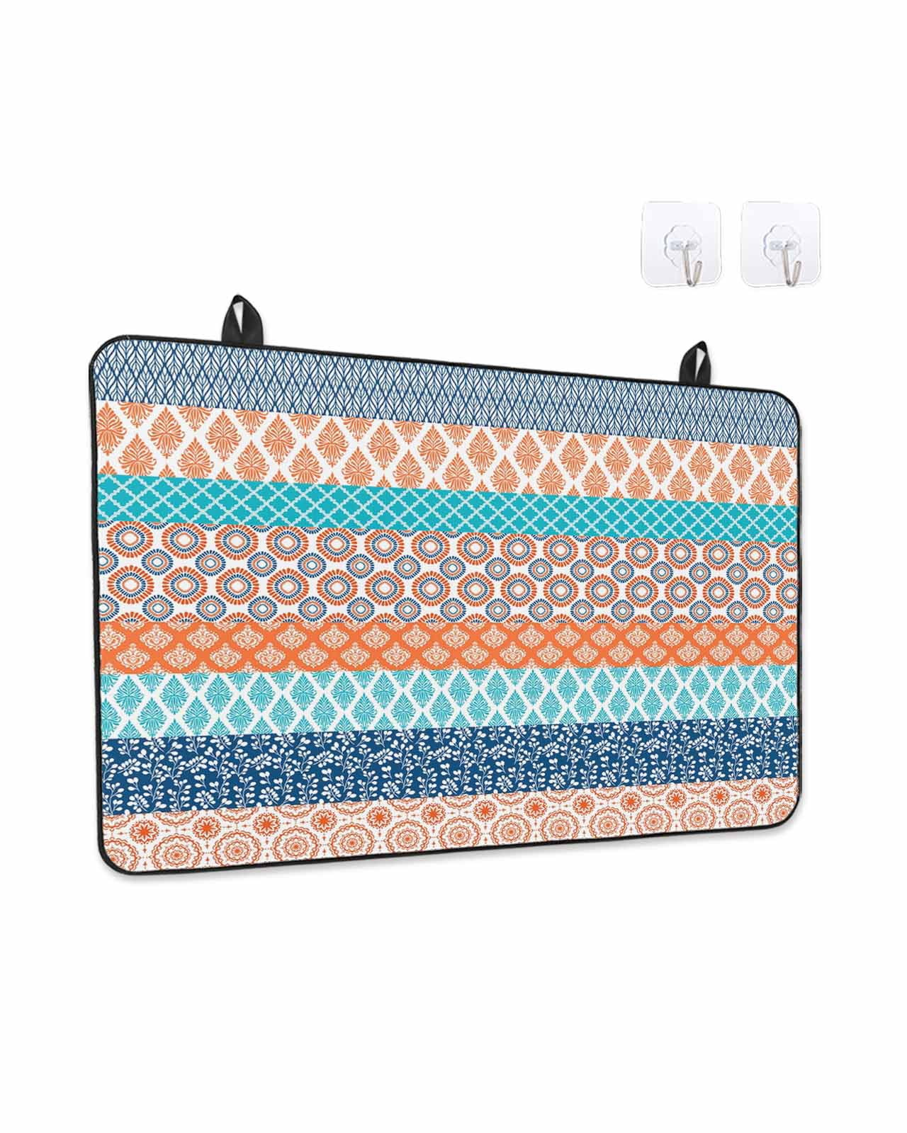 Stove Top Covers for Electric Stove, Teal Orange Striped Glass Stovetop Cover Protector, Boho Modern Geometric Abstract Art Induction Cooktop Protector Oven Mat for Kitchen Countertop 24"x21"
