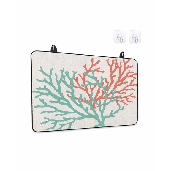 Stove Top Covers for Electric Stove, Teal Red Coral Glass Stovetop Cover Protector, Summer Ocean Nautical Coastal Rustic Burlap Induction Cooktop Protector Oven Mat for Kitchen Countertop 24"x21"