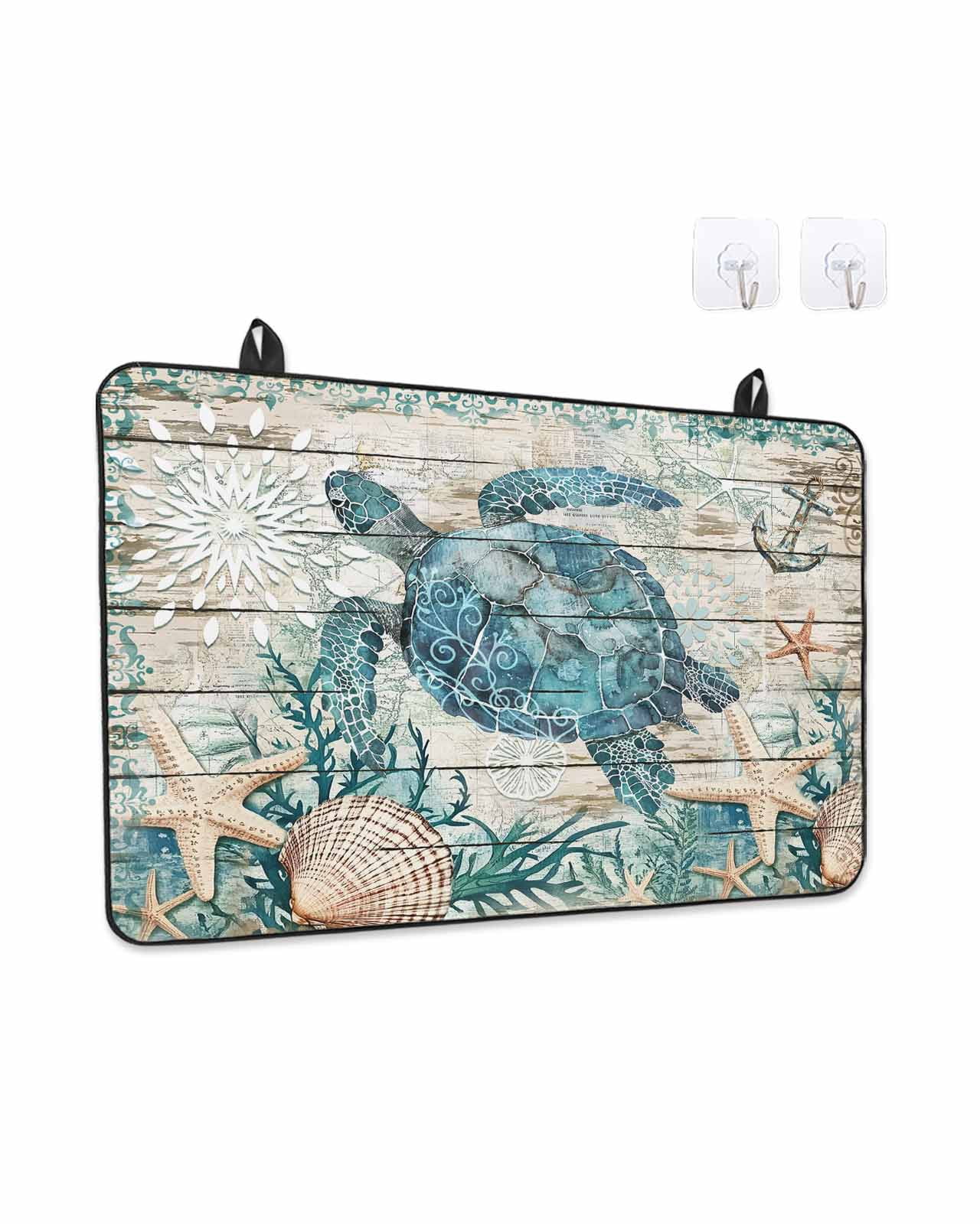 Stove Top Covers for Electric Stove, Teal Sea Turtle Coastal Glass Stovetop Cover Protector, Summer Beach Nautical Starfish Retro Induction Cooktop Protector Oven Mat for Kitchen Countertop 24"x21"